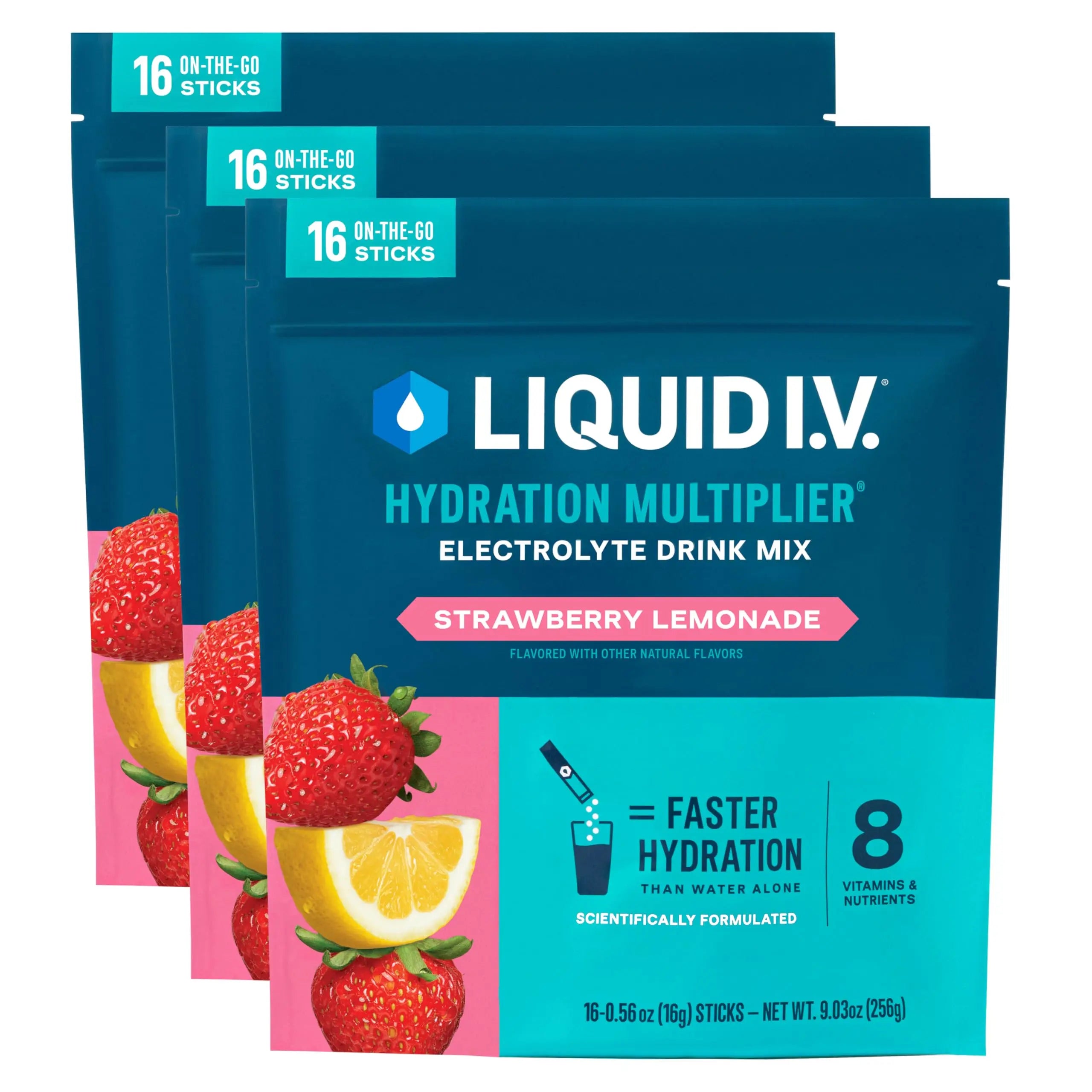 Liquid I.V.® Hydration Multiplier - Strawberry Lemonade | Electrolyte Powder Drink Mix | 3 Pack (48 Servings) Liquid I.V. Au supplements