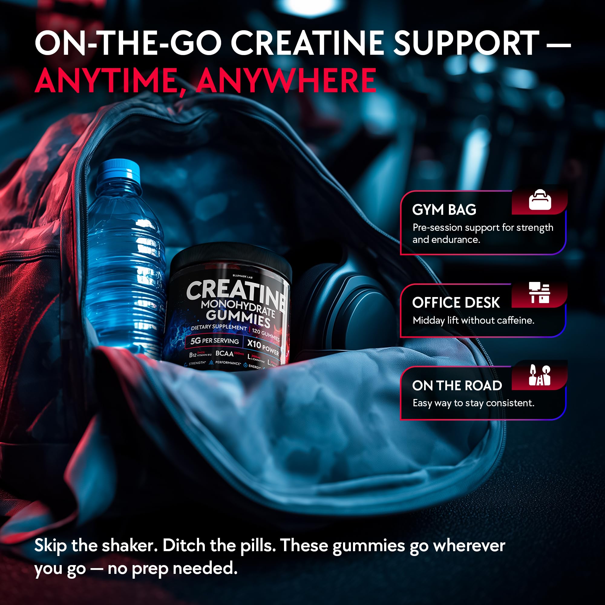 Creatine Monohydrate Gummies Complex 5000 MG for Men & Women, Preworkout Gummy with BCAA, L-Carnitine, Taurine & Vitamin B12 for Muscle Growth, Strength & Energy Support , Flavored and Chewable Blumask Lab Au supplements