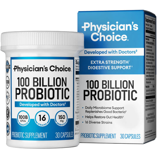 Physician's CHOICE 100 Billion Advanced Probiotic - 16 Strains + Organic Prebiotics - Digestive & Gut Health - Supports Occasional Constipation, Diarrhea, Gas & Bloating - Probiotics for Women & Men Physician's CHOICEAU supplements