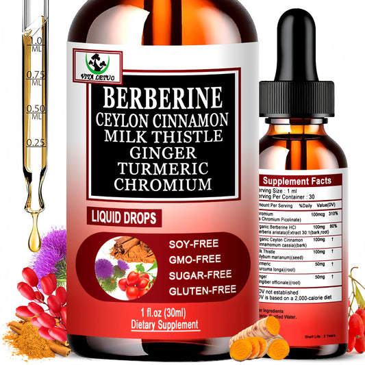 Berberine Drops, High Absorption 6-in-1 Liquid Berberine Supplement with Ceylon Cinnamon Milk Thistle Turmeric, Premium Berberine HCl for Immune Function Metabolic & Digestive Support, 30 Servings Vita letuoAu supplements