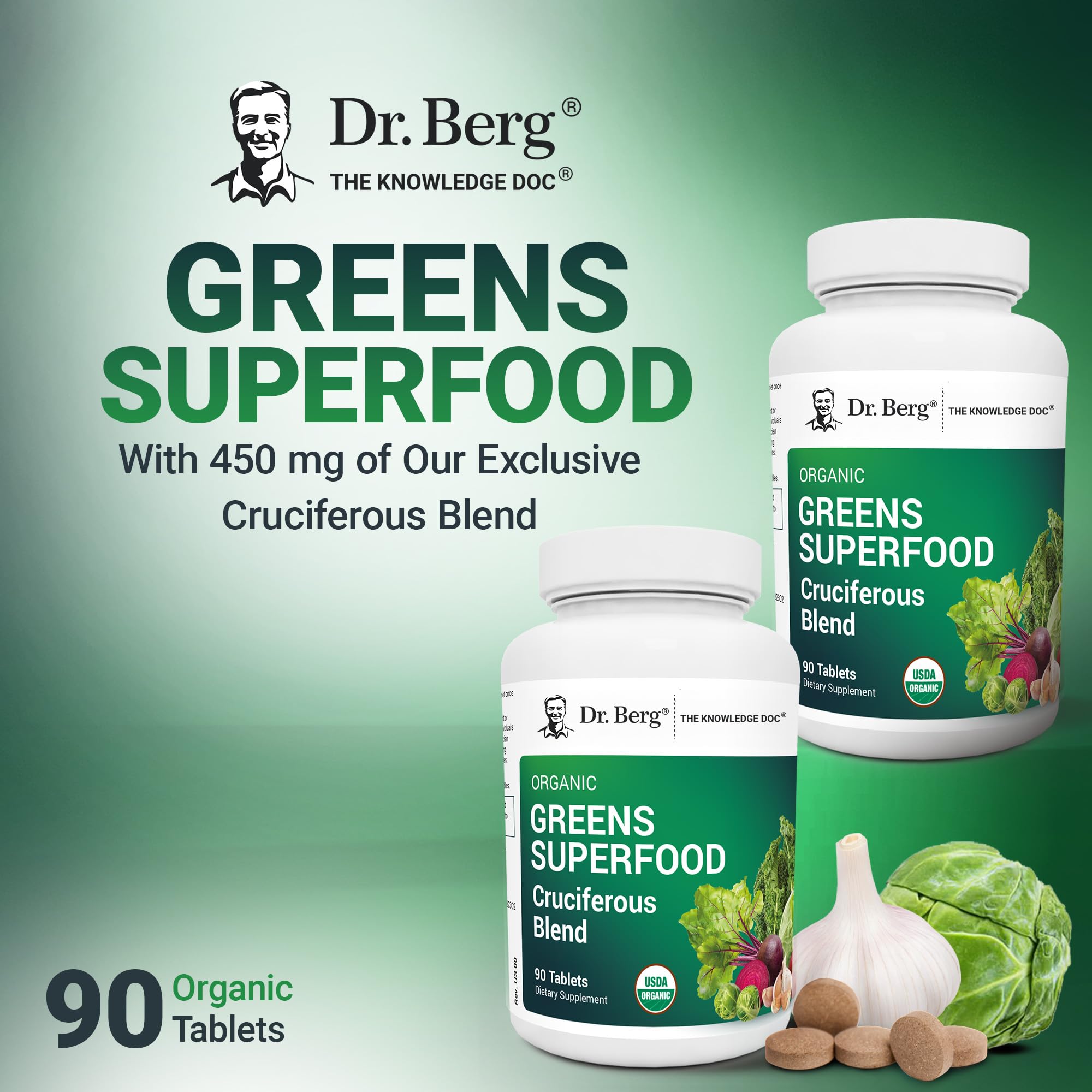 Dr. Berg's Greens Superfood Cruciferous Vegetable Tablets - Vegetable Supplements for Adults w/ 11 Phytonutrient Super Greens - Energy, Immune System & Liver Veggie Tablets - 90 Tablet Dr. Berg Nutritionals Au supplements
