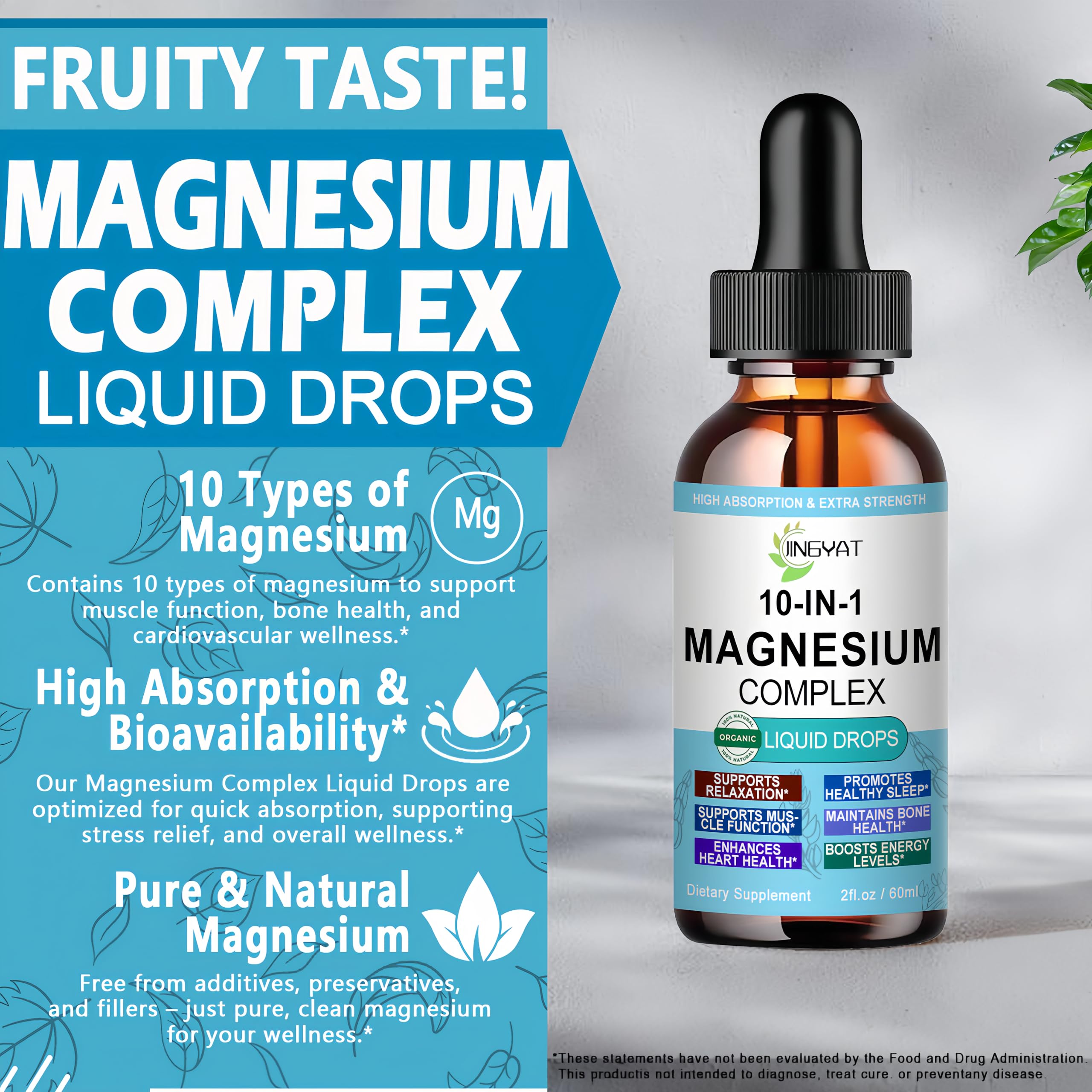 High Absorption Magnesium Complex Drops | 10-in-1 Liquid Magnesium Complex for Women & Men with Glycinate,Citrate,Taurate | for Stress Relief,Sleep,Heart Health | Vegan,Non-GMO,Fast-Acting Formula JINGYAT Au supplements