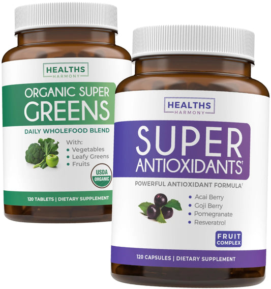 Super Greens & Antioxidants (2-Month Supply) Antioxidant Power Greens Bundle of Organic Super Greens Powder - Complete Superfood (120 Capsules) & Super Antioxidants - Powerful Superfood (120 Capsules) Healths HarmonyAu supplements