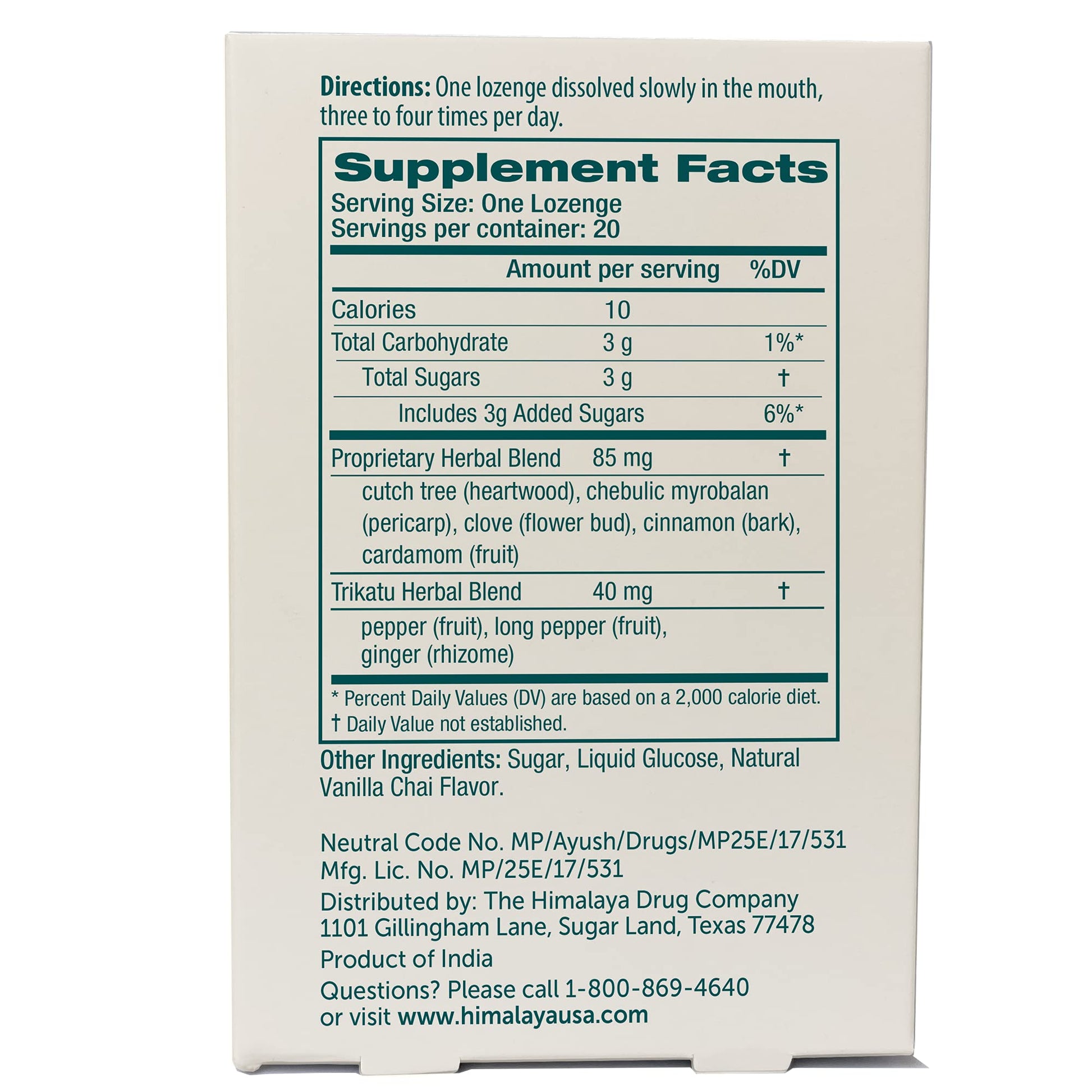 Himalaya Koflet Lozenges, Vanilla Chai Flavor, Natural Herbal Cough Drop for Warming Relief and Soothing Comfort, 130 mg, 20 Lozenge Himalaya buy supplements Au