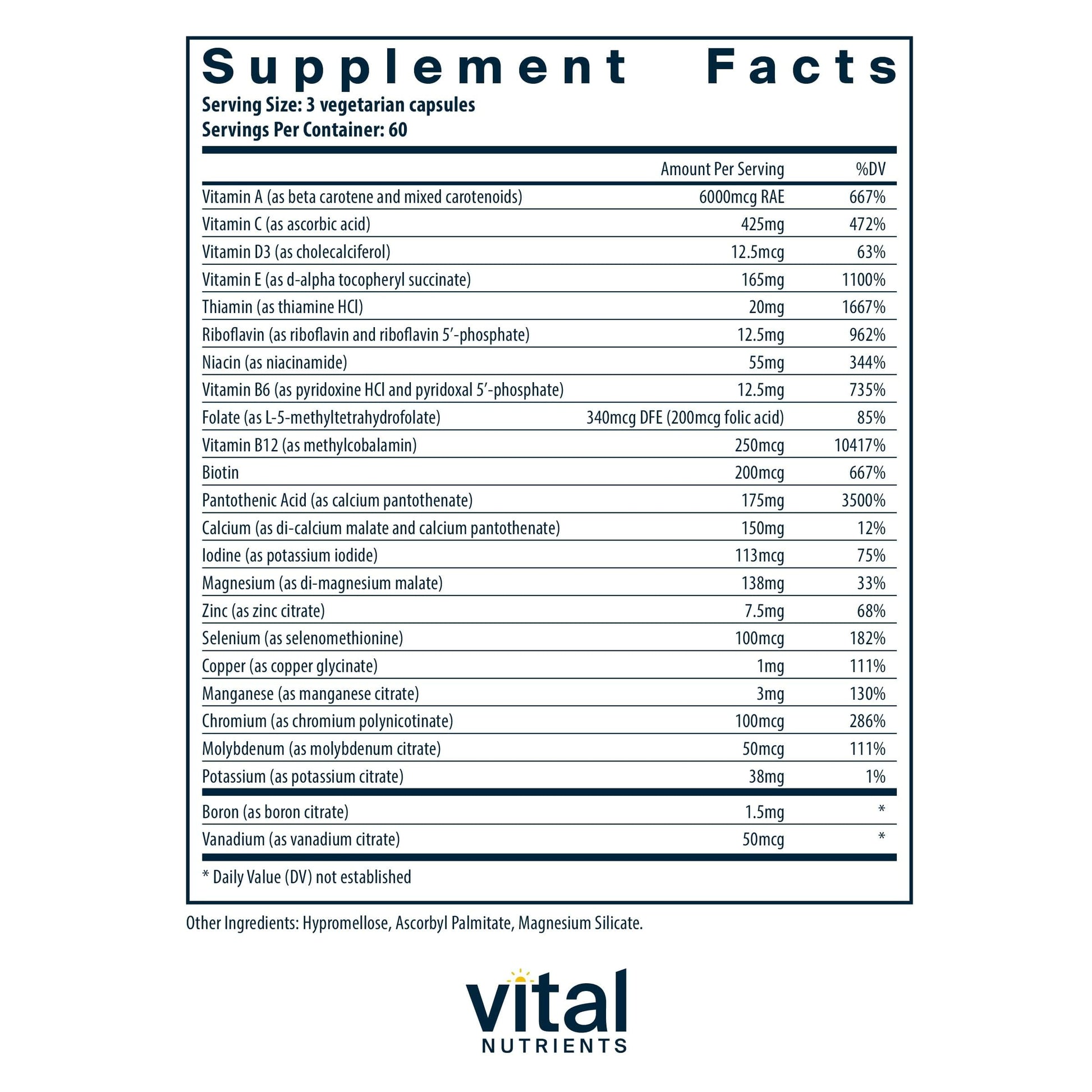 Vital Nutrients - Multi-Nutrients 2 - Citrate/Malate Formula (with Copper and Without Iron) - Multi-Vitamin/Mineral, Potent Antioxidants, Gentle Bioavailable Form - 180 Vegetarian Capsules per Bottle Vital Nutrients Au supplements