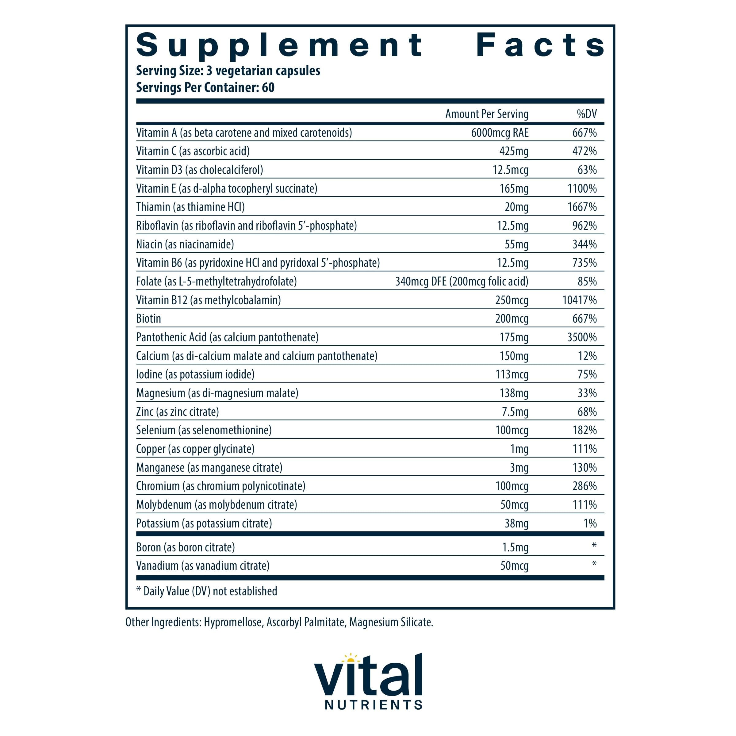 Vital Nutrients - Multi-Nutrients 2 - Citrate/Malate Formula (with Copper and Without Iron) - Multi-Vitamin/Mineral, Potent Antioxidants, Gentle Bioavailable Form - 180 Vegetarian Capsules per Bottle Vital Nutrients Au supplements