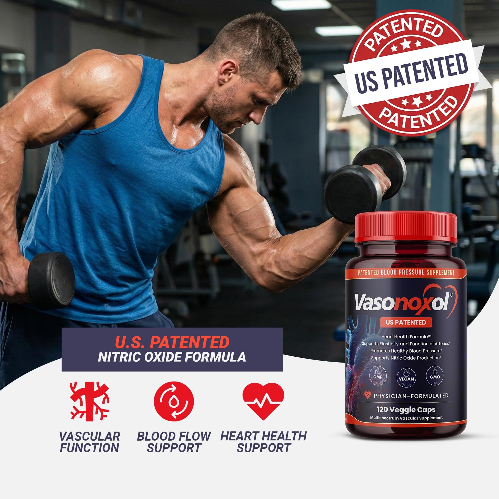 Vasonoxol U.S. Patented Nitric Oxide Supplement for Blood Pressure Support 2880mg - Physician Formulated Vascular Health Formula with L-Arginine & L-Citrulline - Vegan, Non-GMO (120 Capsules) Panoxol Au supplements