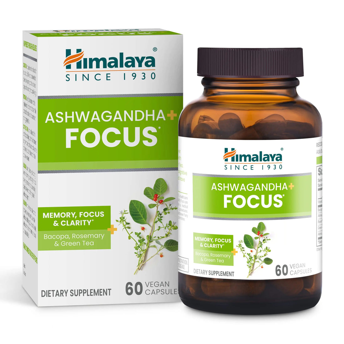 Himalaya Ashwagandha+ Focus - Herbal Focus Supplement with B12, Rosemary, Green Tea, and Bacopa Nootropics for Memory and Clarity - Vegan, Non-GMO, Gluten Free, 1690 mg, 60 Caplets Himalaya uk supplements