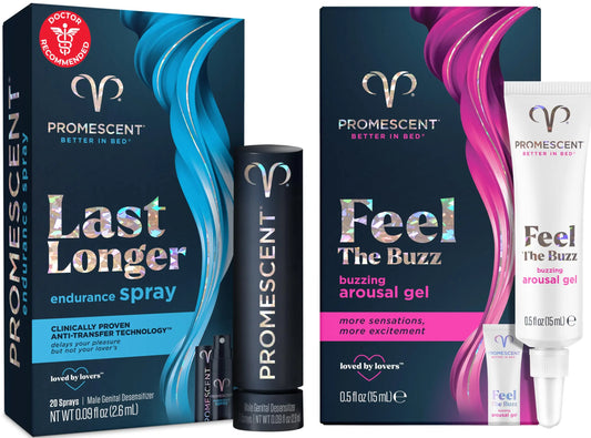 Promescent Desensitizing Delay Spray for Men, Last Longer in Bed + Women's Buzzing Gel for Intense Sensations Bundle PromescentAU supplements