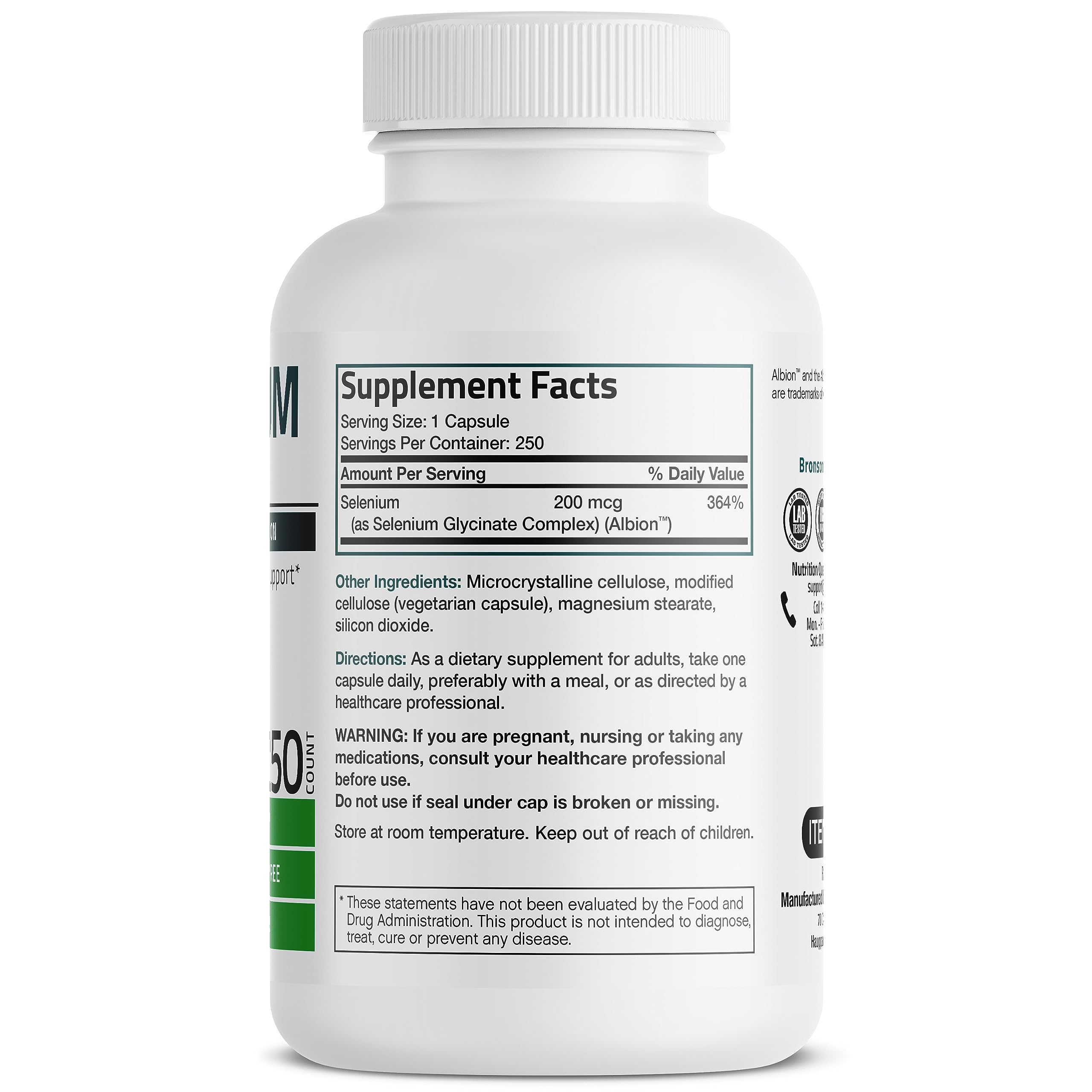 Bronson Selenium 200 mcg – Yeast Free Chelated Amino Acid Complex - Essential Trace Bronson Au supplements