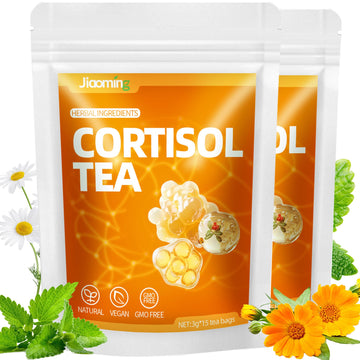 JIAOMING 2 Packs Natural Cortisol Reducing Tea, Healthy Cortisol Levels & Mental Clarity, Loose Leaf Detox Drink Teabags with Ashwagandha for Men and Women Sleep Time Relaxation, Mood Swing Reducer Jiaoming Au supplements