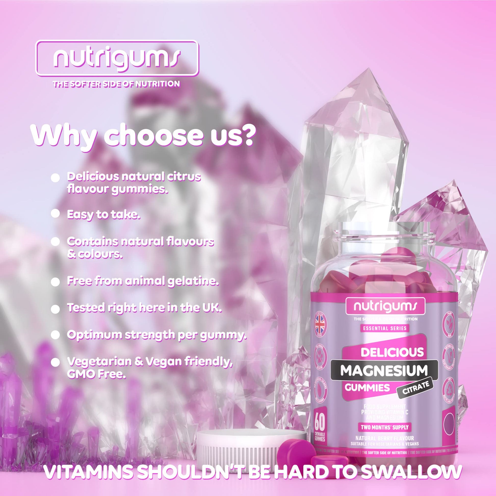 Magnesium Citrate 1250mg & Vitamin C Gummy | Mixed Berry Flavour | 60 Vegan Gummies Nutrigums Au supplements