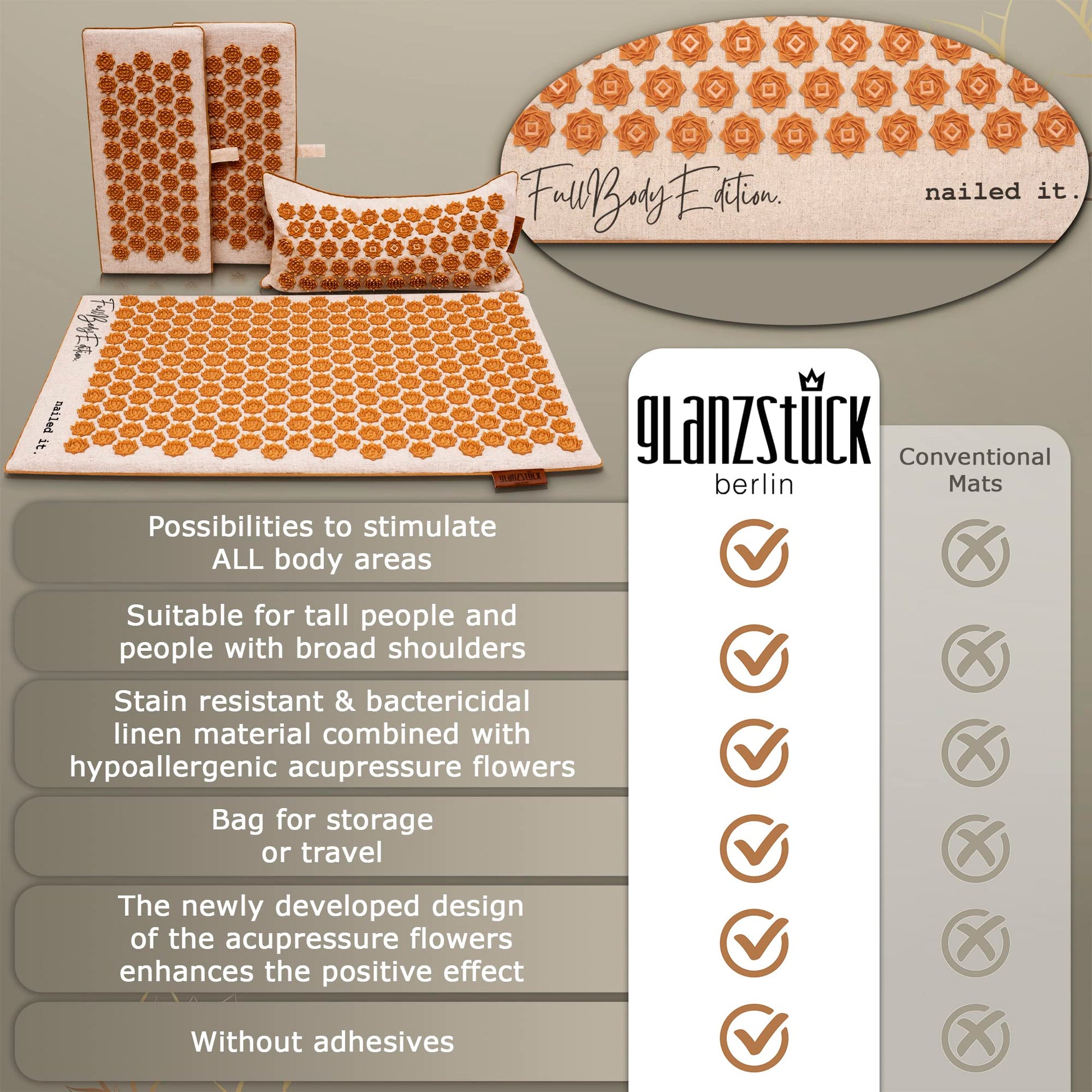 Glanzstück Berlin® Health Collection XXL Acupressure Mat Set for Full Body for Tension Headaches Glanzstück Berlin Au supplements