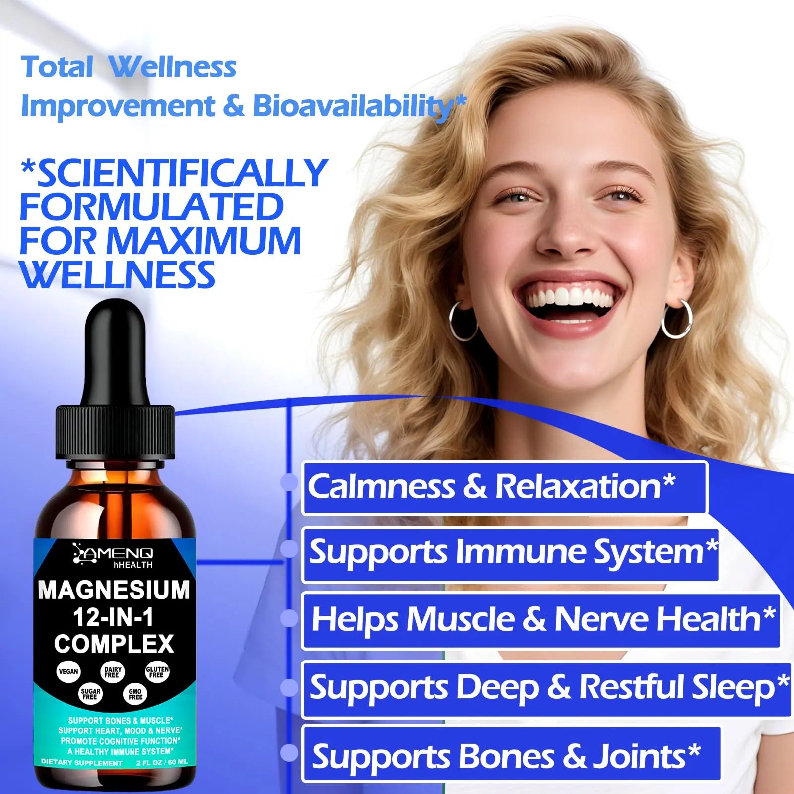 Magnesium 12 in 1 Complex Liquid Drops Magnesium Supplement w. Glycinate Citrate Malate Taurate Oxide Aspartate Orotate, Calm Magnesium for Sleep Muscle Heart Support丨Max Absorption Liquid Formula AMENQ hHEALTH Au supplements