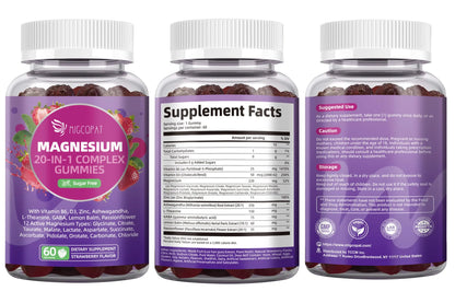 Migcopat Magnesium Complex Gummies, 20 in 1 Magnesium Gummy with Glycinate Citrate Malate Taurate - Ashwagandha, L-Theanine, D3&Zinc for Relaxation, MigcopatAU supplements