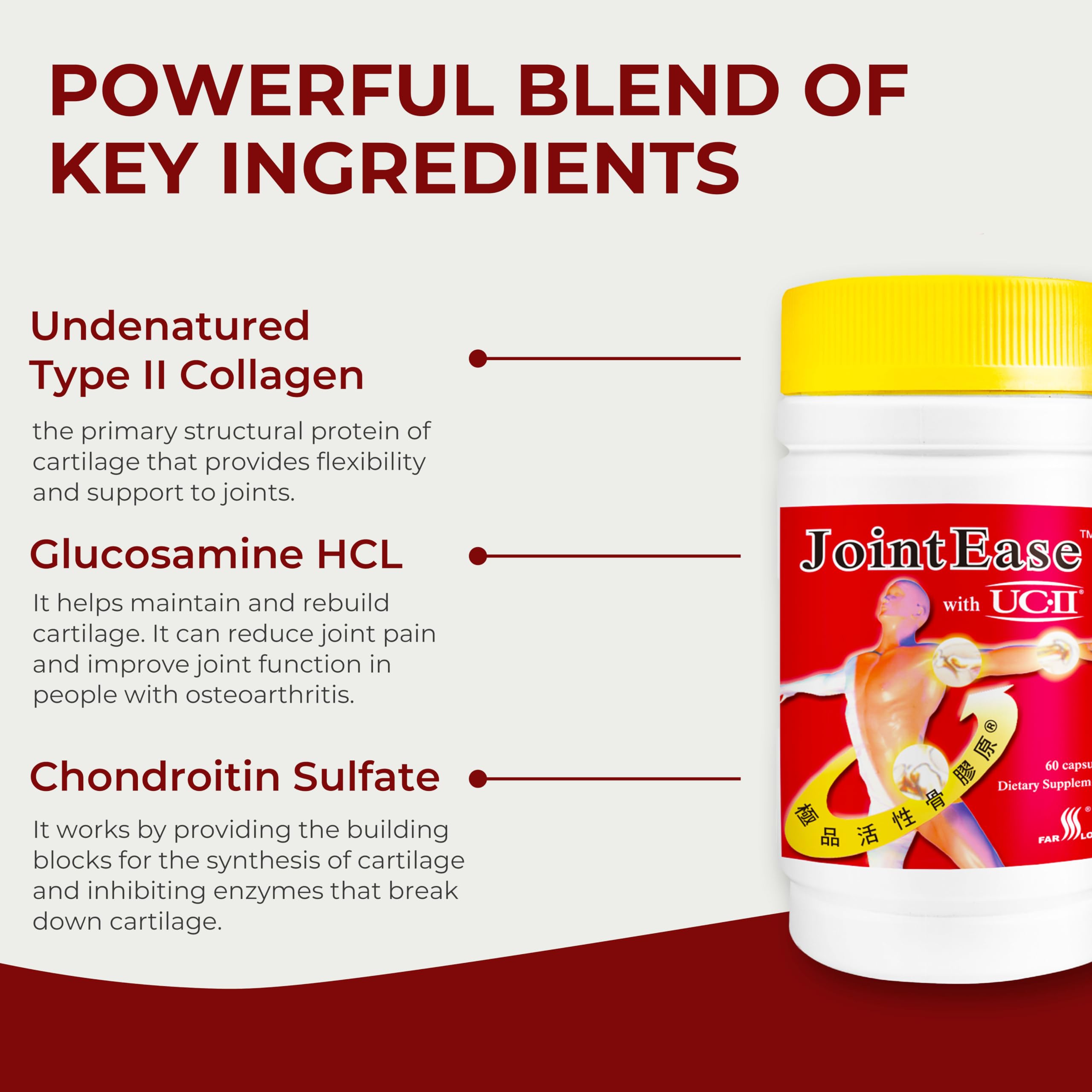 FARLONG JointEase with UC-II, Undenatured Type II Collagen, Glucosamine Hydrochloride, Chondroitin Sulfate, Joint Dietary Supplement | 60 Capsules FAR LONG Au supplements