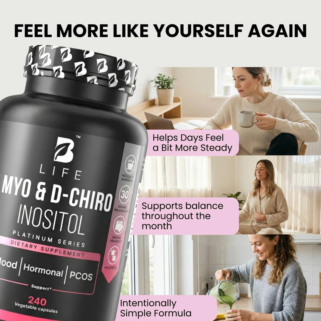 B Life Company Myo-Inositol & D-Chiro Inositol 40:1 for Women | I Inositol Supplement for Women | Hormone Balance, Fertility & Cycle | Vitamin B8, Insulin & Flo Ovarian Support | 240 Caps B Life Company uk supplements