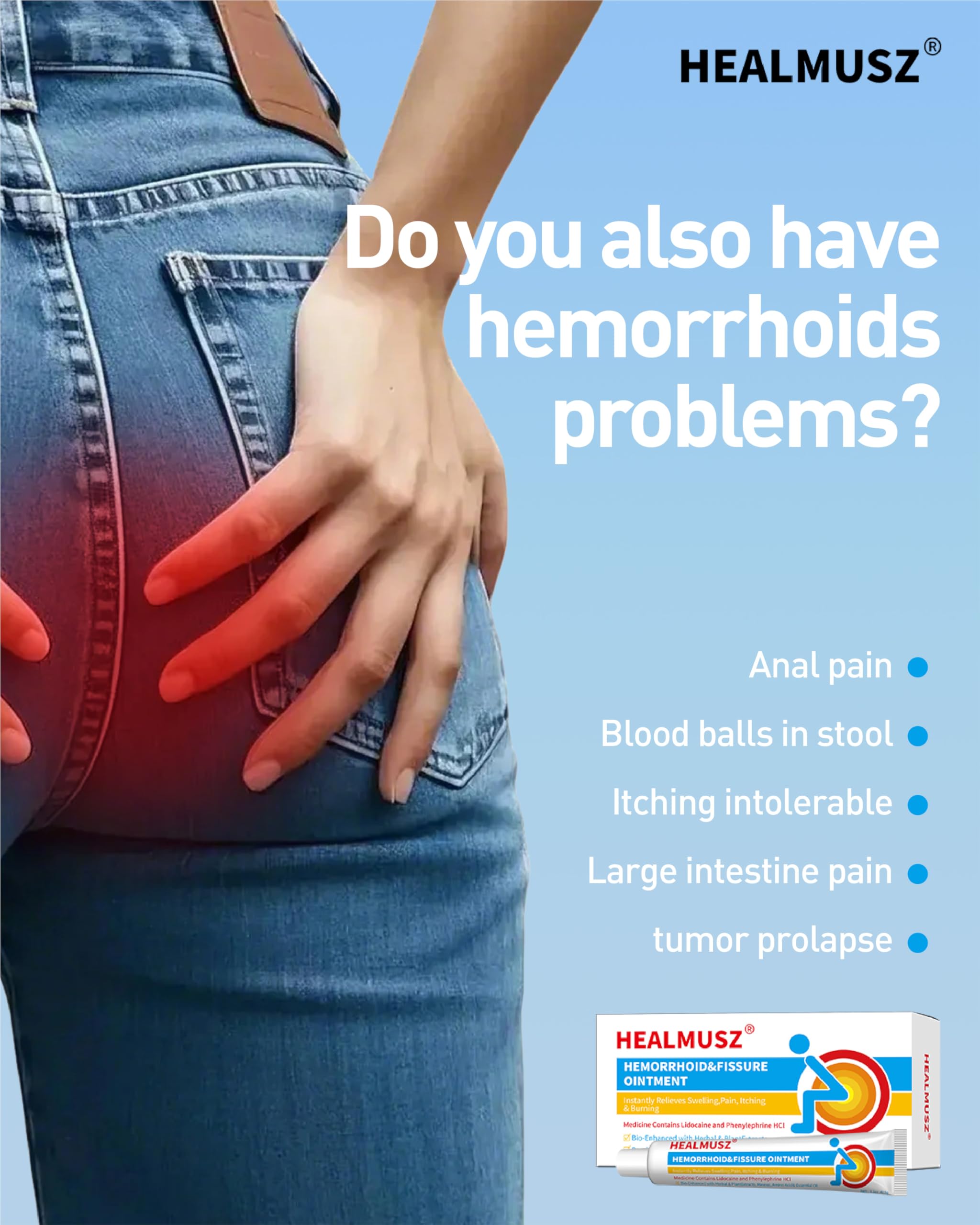 HEALMUSZ Hemorrhoid Fissure Ointment– Hemorrhoid Treatment and Hemorrhoid Cream with Lidocaine and Phenylephrine HCI for Fast Acting Relief of Pain, Swelling, Discomfort, and Itching(1.5 oz) HEALMUSZ Au supplements
