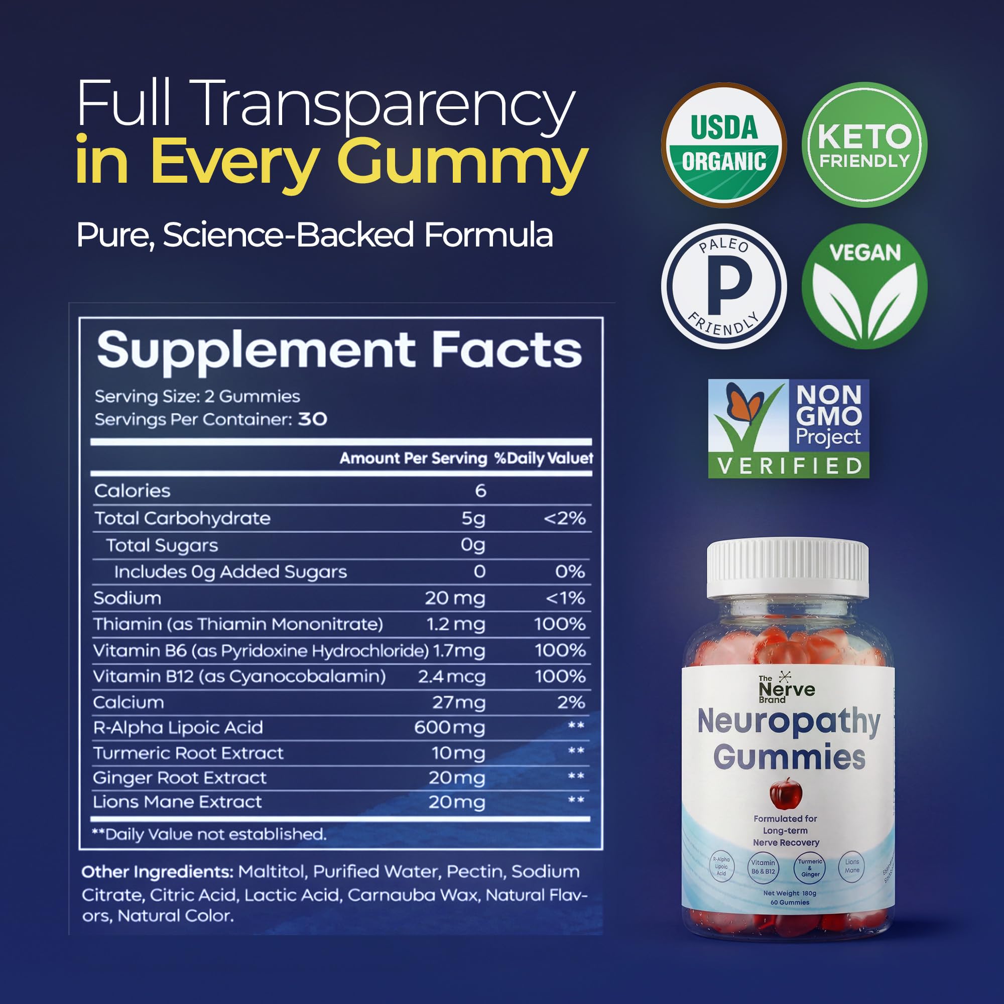 The Nerve Brand Neuropathy Support Gummies, 600 mg R Alpha Lipoic Acid Gummies with B1 B6 B12 and Lion’s Mane, Sugar Free Daily Nerve Health Supplement, 30 Day Supply The Nerve Brand Au supplements