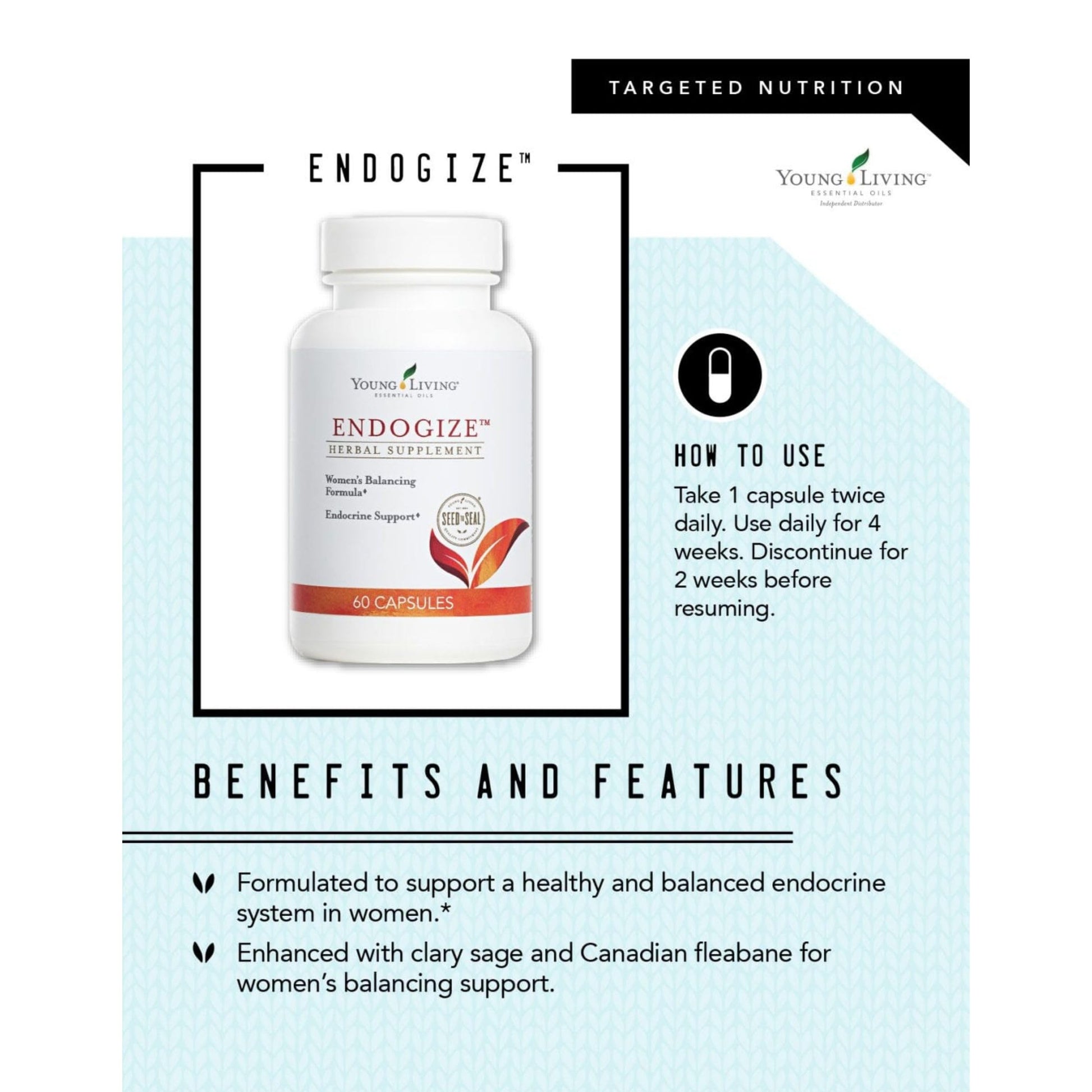 Young Living - EndoGize 60 Capsules | Hormonal Health & Endocrine System Support with Essential Oils | Daily Herbal Supplement for Women's Wellness & Balancing Formula Young Living Au supplements