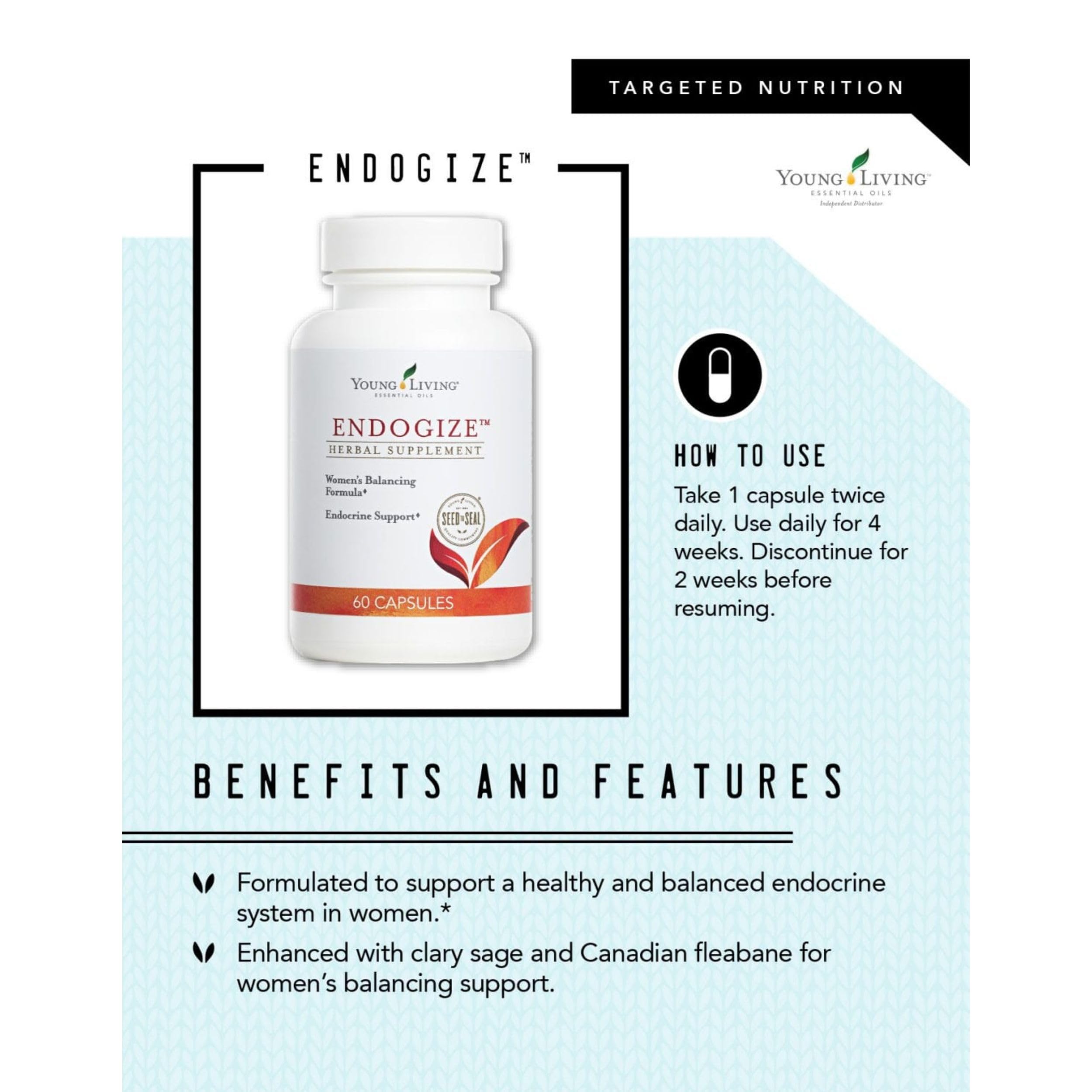 Young Living - EndoGize 60 Capsules | Hormonal Health & Endocrine System Support with Essential Oils | Daily Herbal Supplement for Women's Wellness & Balancing Formula Young Living Au supplements