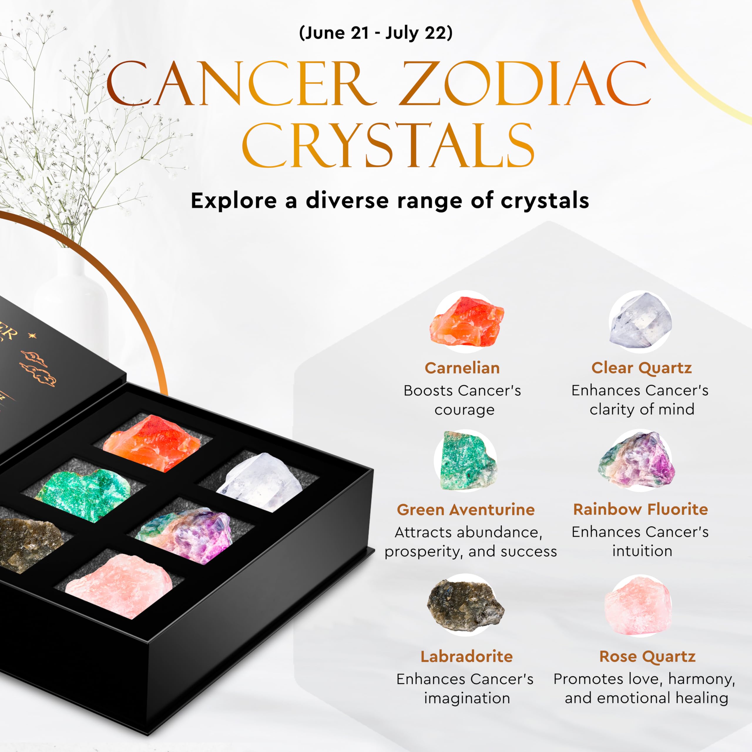 Wyspell Cancer Crystal Set - 6 Raw Cancer Crystals and Healing Stones - Cancer Zodiac Gifts for Women Wyspell Au supplements