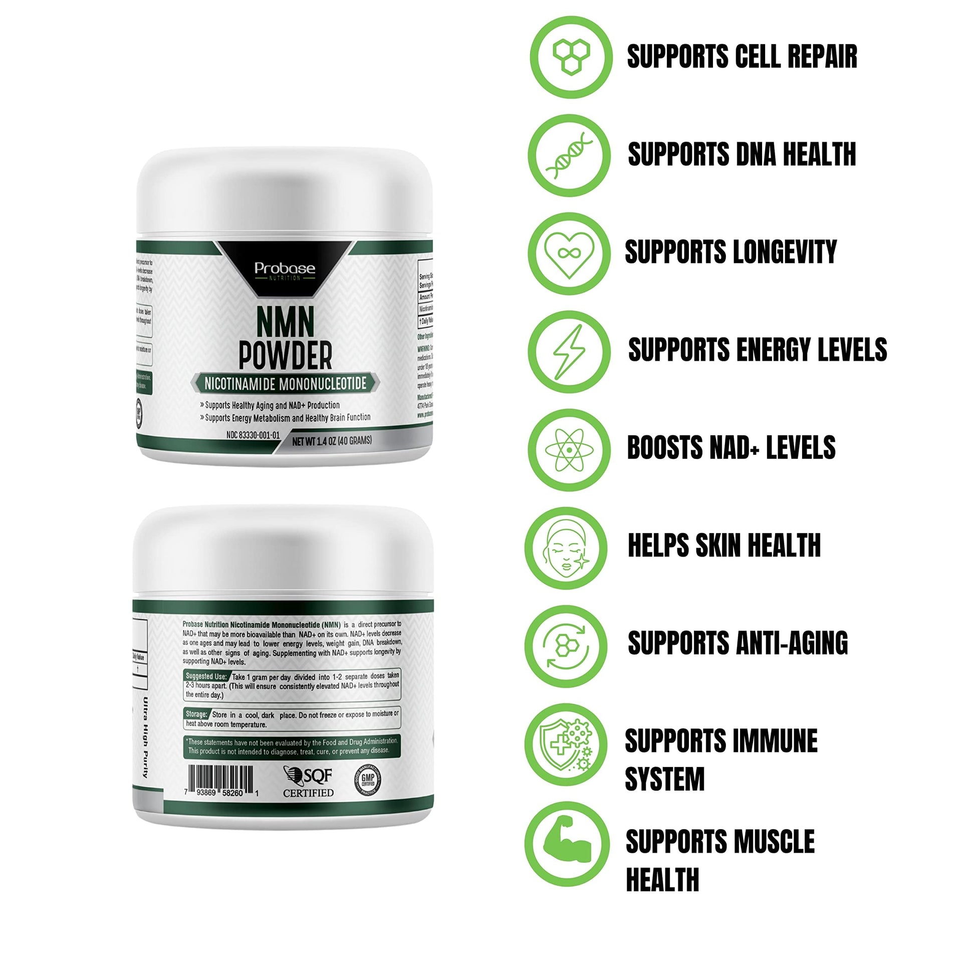 Probase Nutrition Longevity Pure NMN Powder 40 Grams - Ultra-Pure, Fully Stabilized, Pharmaceutical Grade NMN to Boost NAD+, Nicotinamide Mononucleotide Powder Supplement Probase Nutrition Au supplements