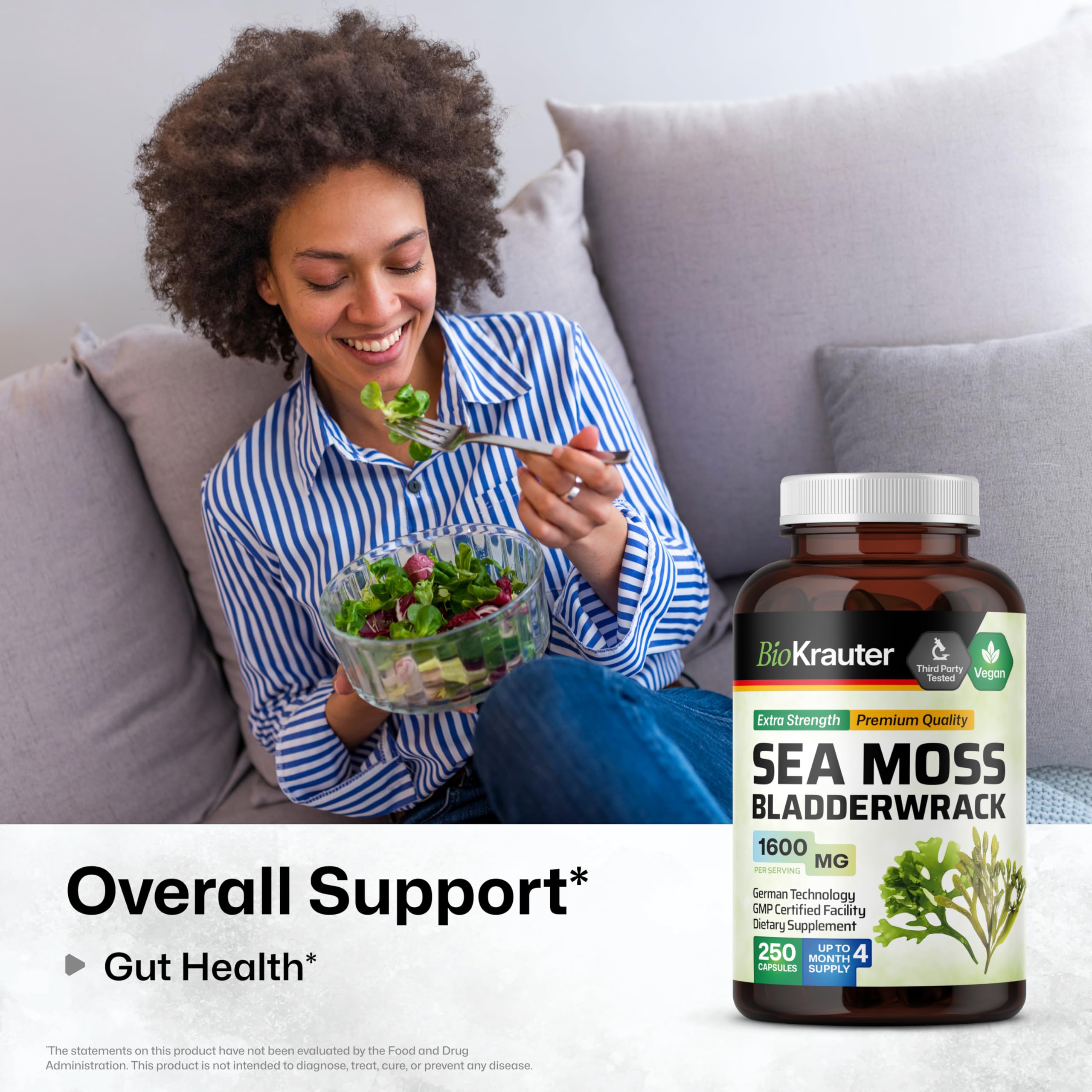 BIO KRAUTER® 2-in-1 Sea Moss for Thyroid Support - Vegan Bladderwrack & Sea Moss Capsules for Women & Men - Natural Сhondrus Сrispus Seaweed Supplement 1600 mg - 125 Days of Supply, Non-GMO BIO KRAUTER Au supplements