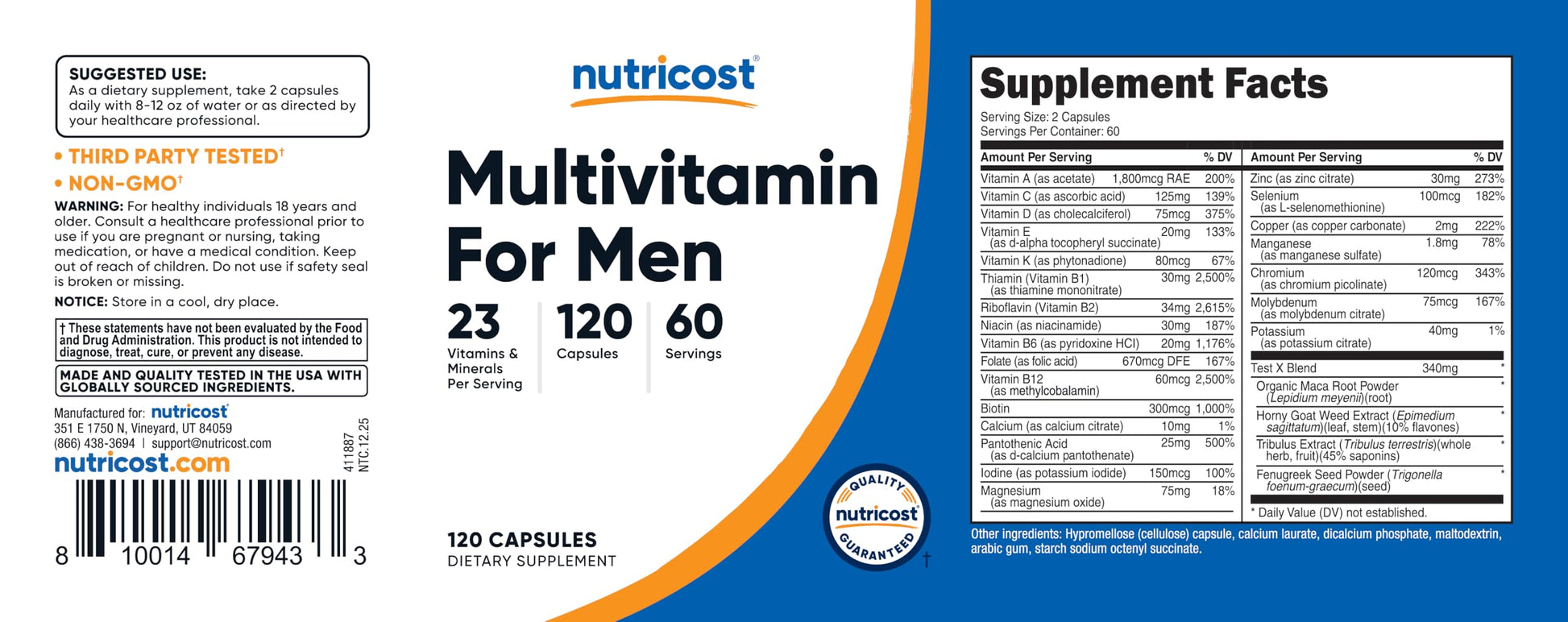 Nutricost Multivitamin for Men 120 Capsules - Vitamins and Minerals for The Healthy Man Nutricost Au supplements