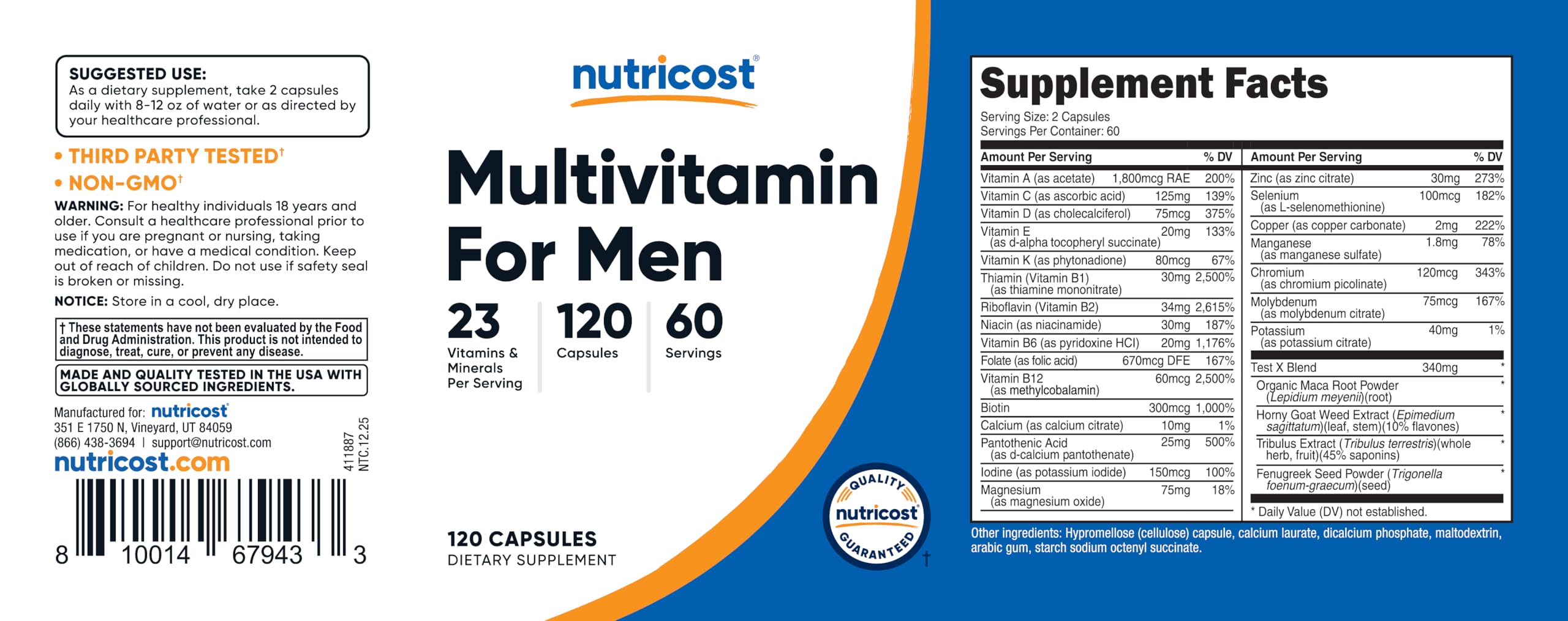 Nutricost Multivitamin for Men 120 Capsules - Vitamins and Minerals for The Healthy Man Nutricost Au supplements