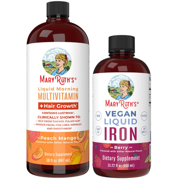 MaryRuth's MaryRuth's Liquid Morning Multivitamin +Hair Growth (Peach Mango, 30oz) & Iron Liquid (Berry) | Clean Label Project Verified® | MARYRUTH'S Au supplements