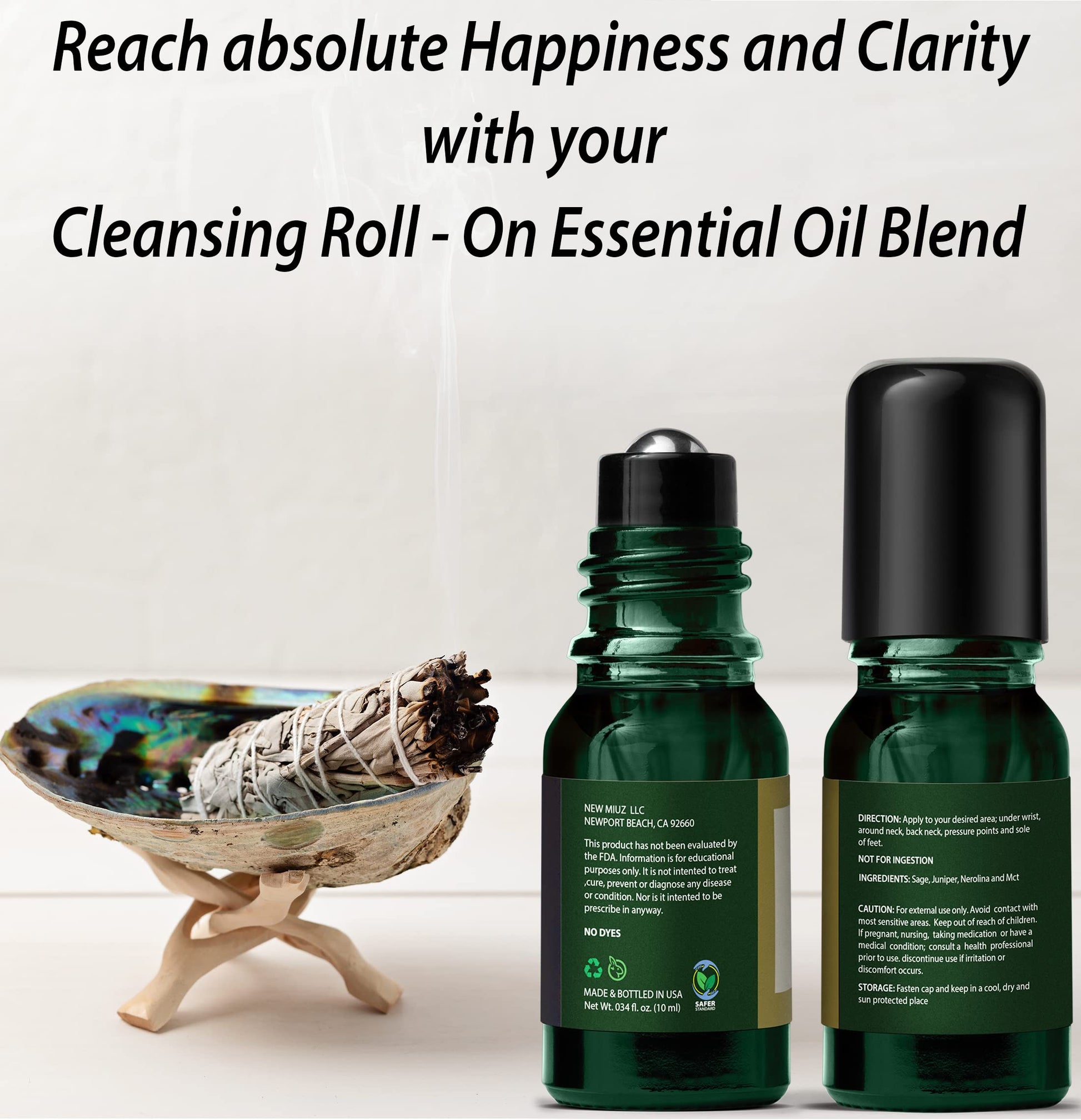 Headache Roll On Stick Peppermint Rosemary and Eucalyptus & Cleansing and Protect Juniper Berry White Sage with Nerolina Pack of 2 New Miuz Au supplements