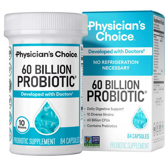 Physician's CHOICE Probiotics 60 Billion CFU - 10 Strains + Organic Prebiotics - Immune, Digestive & Gut Health - Supports Occasional Constipation, Diarrhea, Gas & Bloating - for Women & Men - 84ct Physician's CHOICEAU supplements