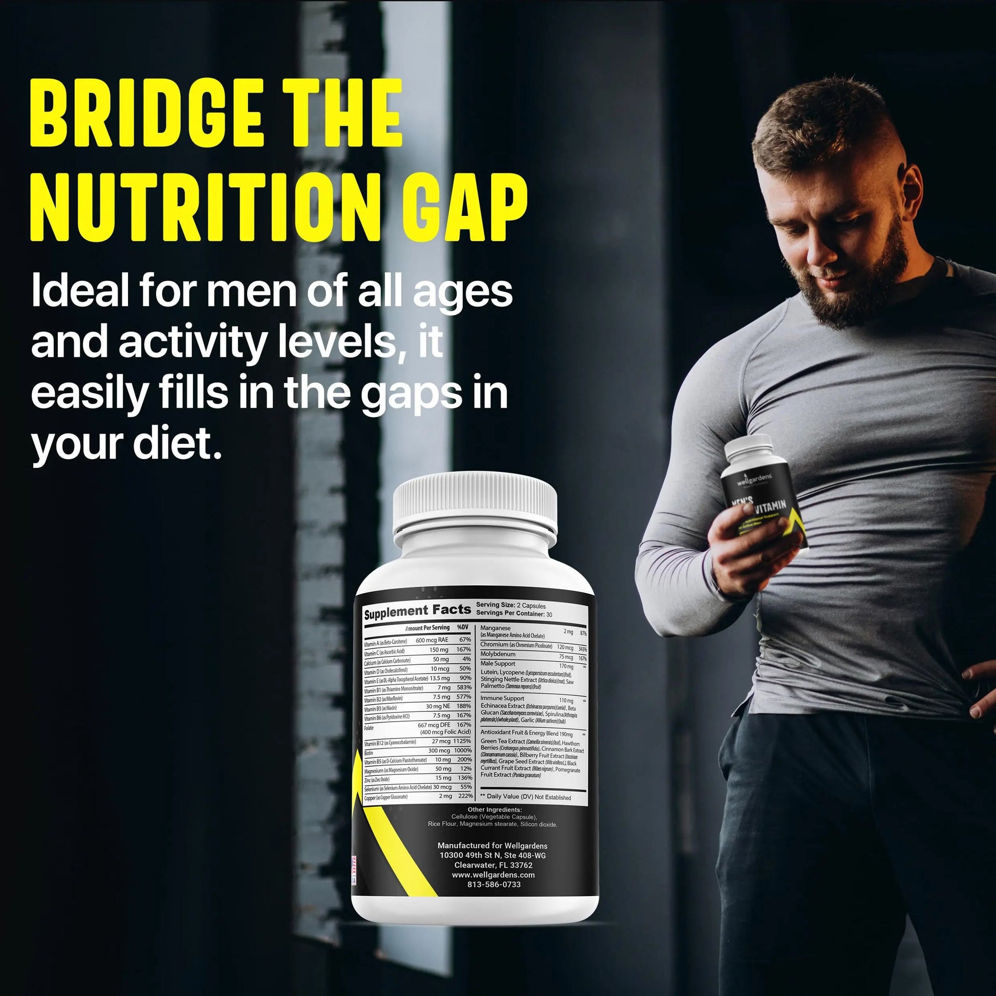 100% Pure Multivitamin for Men - Daily Mens Multivitamins, Multiminerals Supplement for Energy, Focus, Performance, Immune and Male Support Wellgardens Au supplements