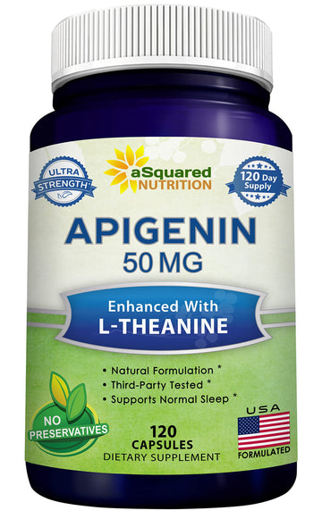 aSquared Nutrition Apigenin 50mg & L-Theanine 200mg - 120 Capsules - Apigenin Supplement Pills for Sleep and Relaxation