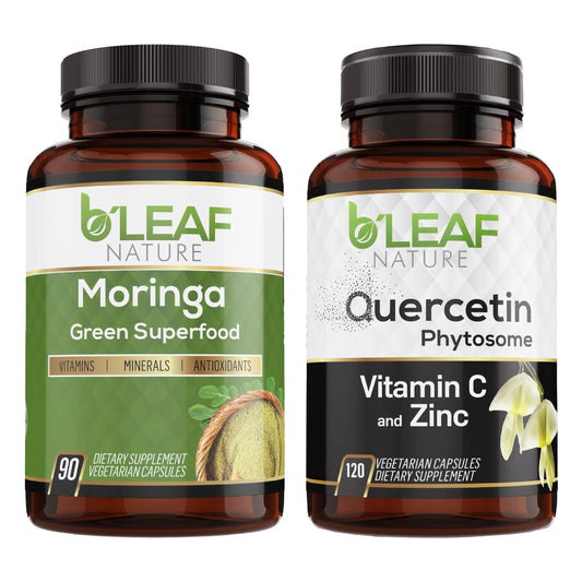 B'LEAF NATURE Moringa and Quercetin Bundle - Non-GMO, Vegan, High Absorption Capsules - 1000mg Quercetin Phytosome Blend + 1000mg Moringa - Natural Energy, Wellness and Immune Support Supplements B'LEAF NATUREAu supplements