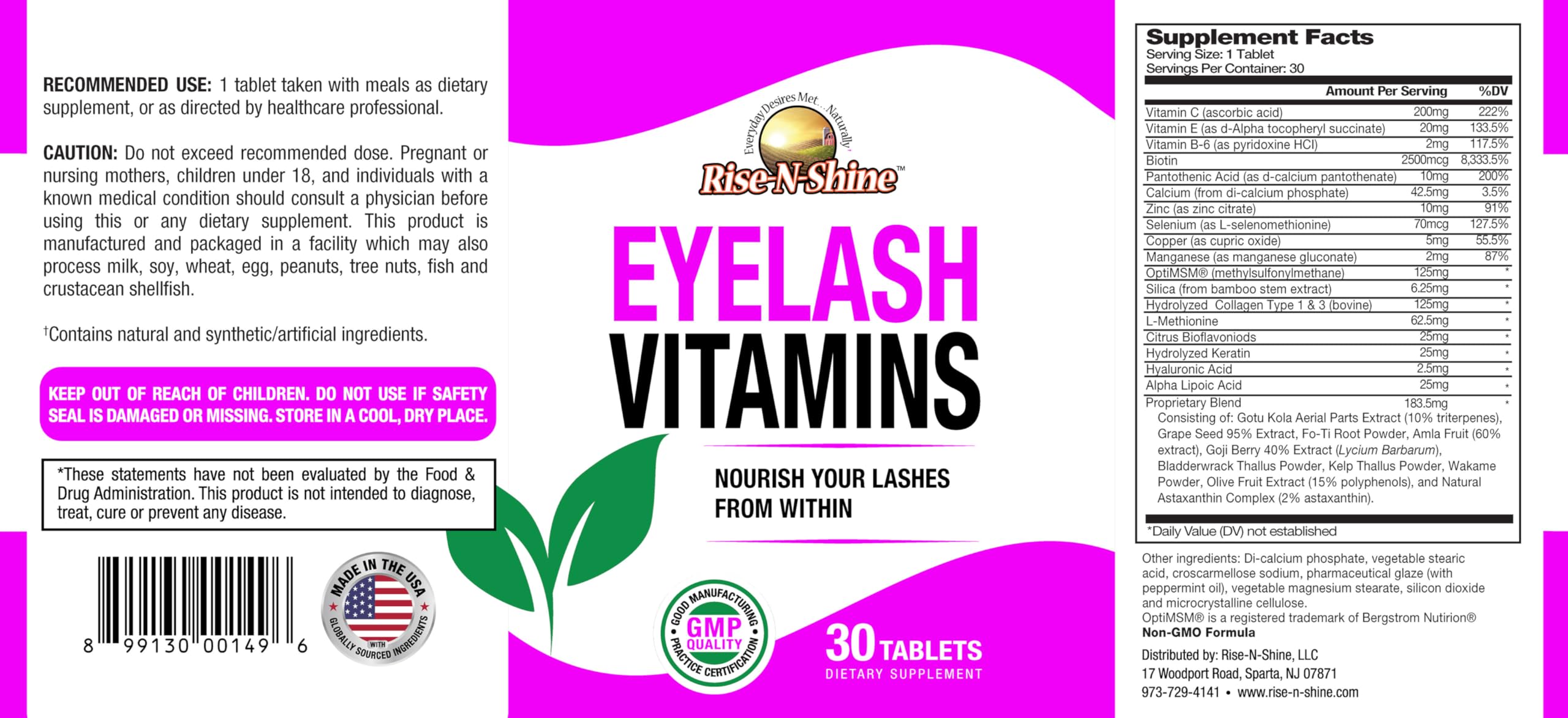 Rise-N-Shine Eyelash Growth Vitamins, Premium Lash Strengthening Supplement with Collagen, Keratin 30 Day Supply Rise-N-Shine Au supplements