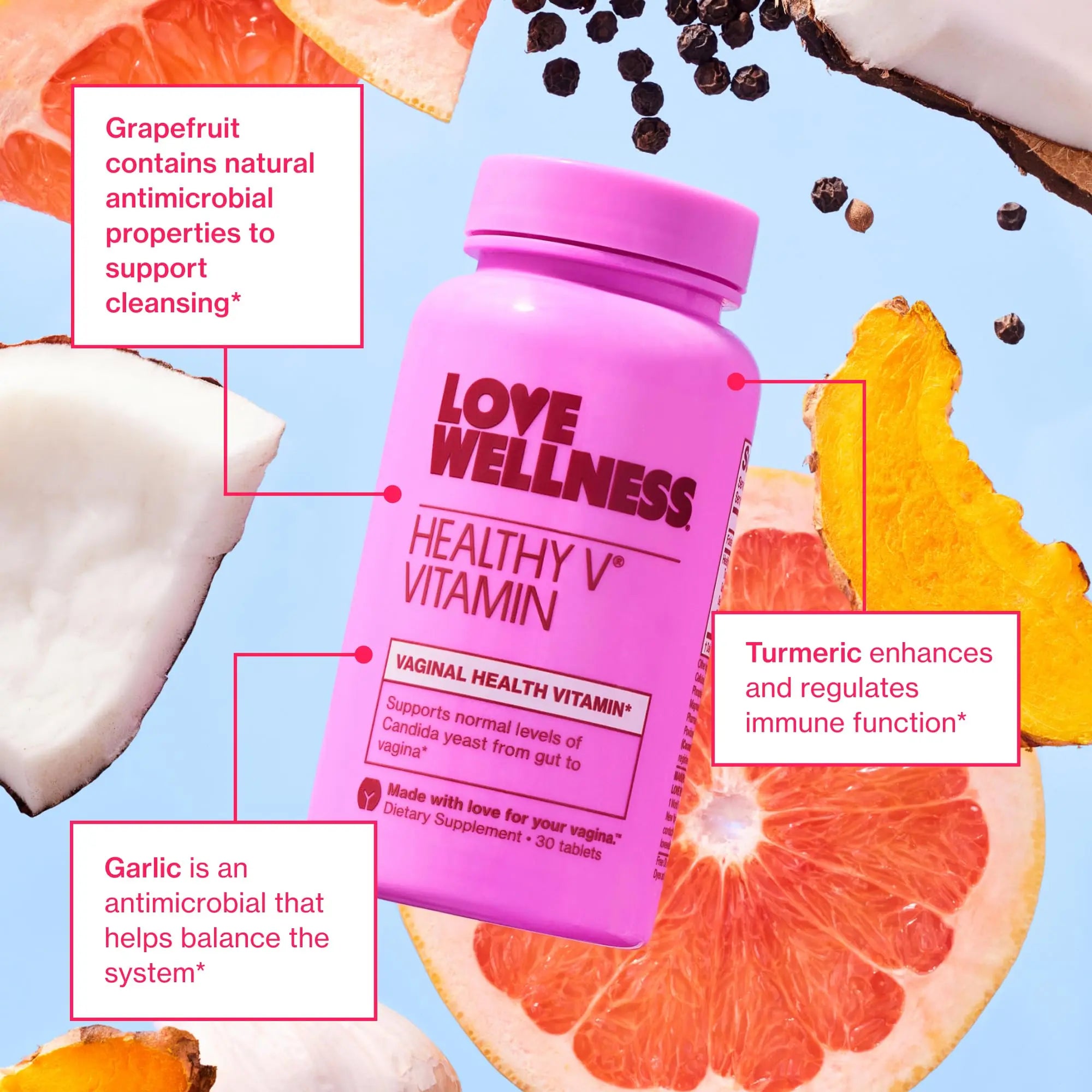Love Wellness Healthy V Vitamin | Women's Vaginal Health Supplement | pH Balance, Gut Health & Immune Support Supplement | Balance of Candida Yeast with Turmeric, Garlic & Coconut Oil | 30 Count Love Wellness Au supplements