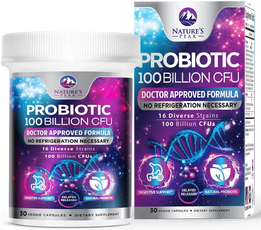 Probiotics 100 Billion CFU - 16 Premium Strains + Prebiotics - Best Probiotics for Women & Men - Supports Immune, Digestive & Gut Health, Supports Occasional Constipation, Gas & Bloating - 30 Capsules Nature's PeakAU supplements