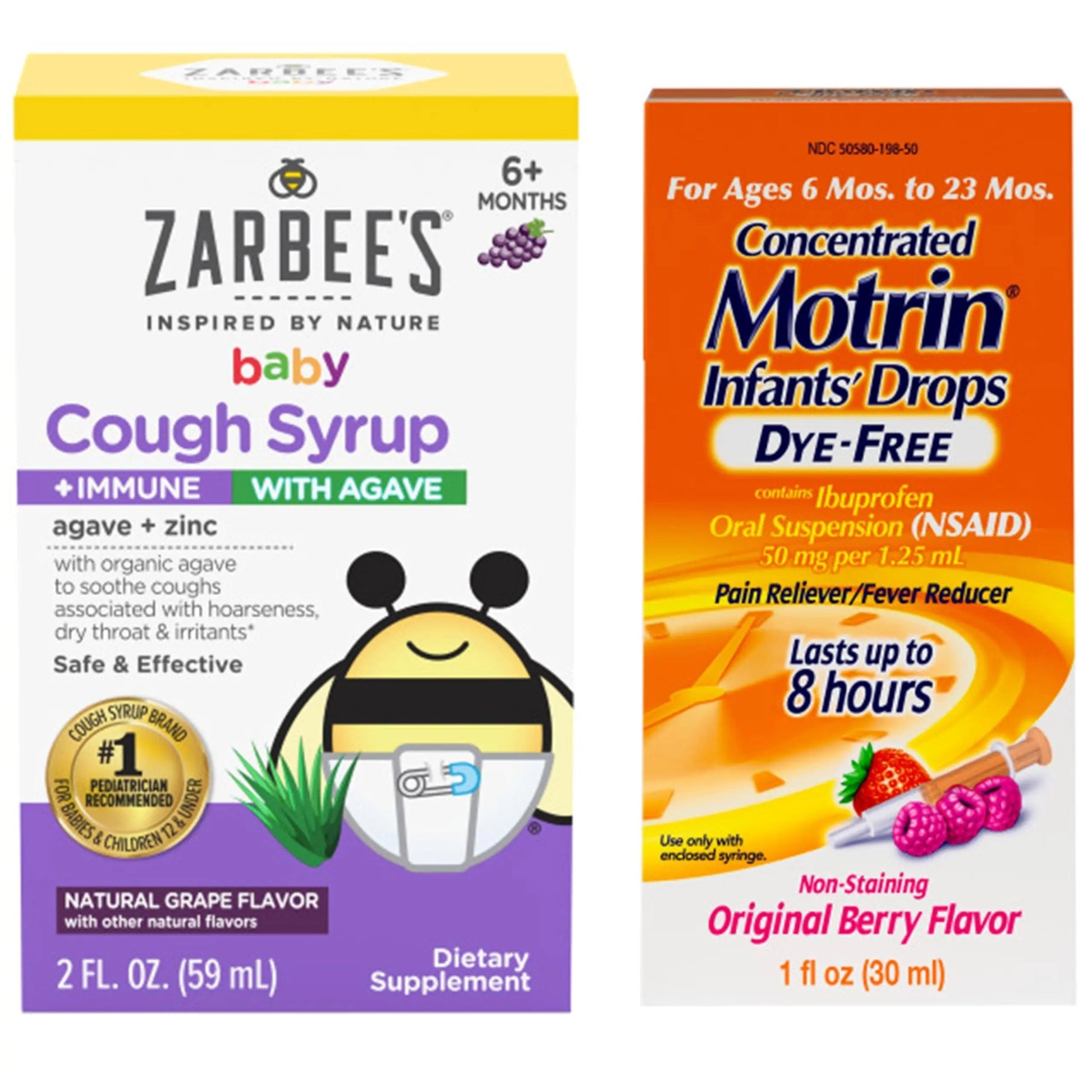 Motrin and Zarbee’s Essentials for Infants Infants' Concentrated Liquid Medicine Drops with Ibuprofen and Zarbee's Baby Coughⱡ Syrup + Immune with Organic Agave + Zinc Motrin Au supplements