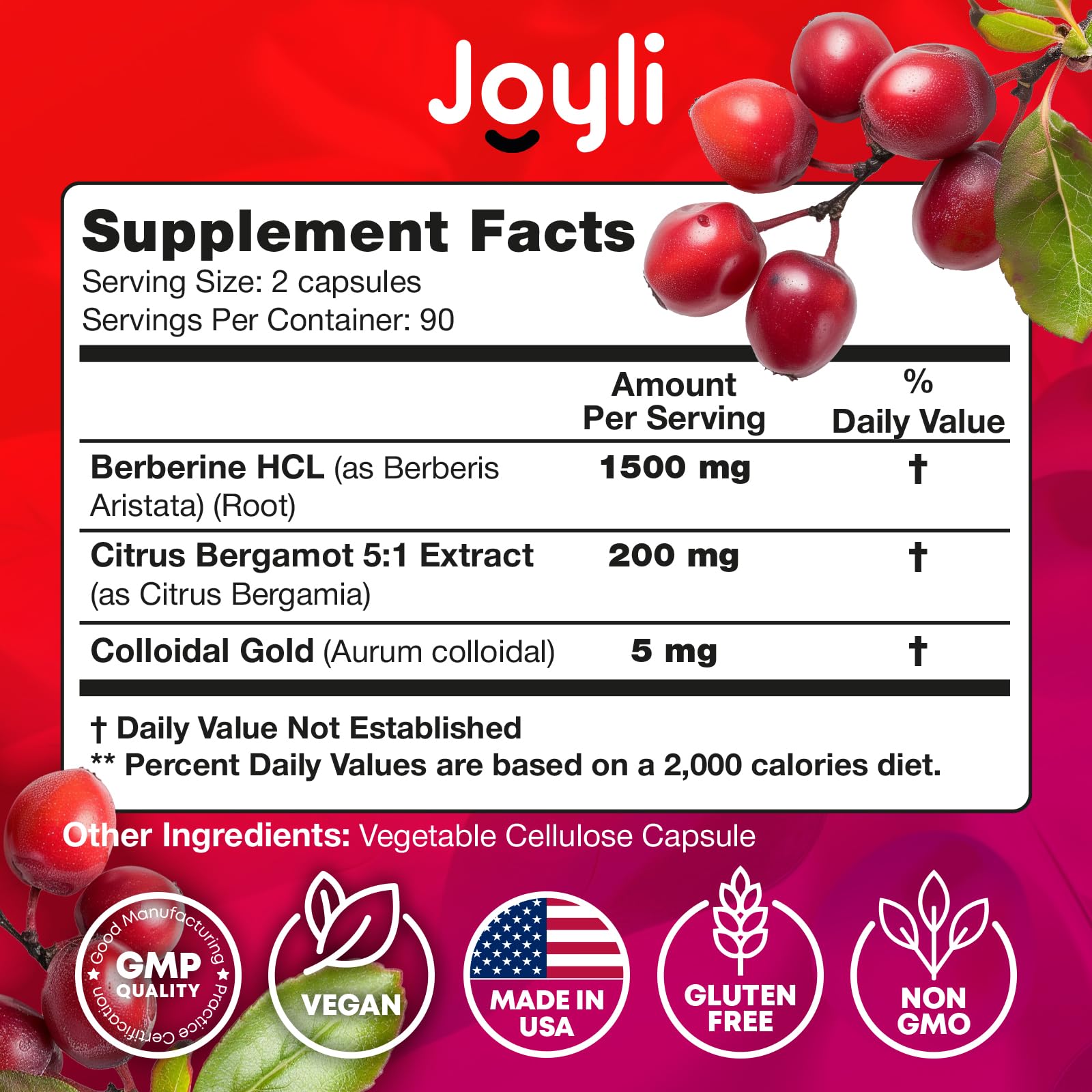 Joyli Berberine 1500MG - 180 Vegan Capsules - Weight Management & Heart Support JOYLI Nutrition Au supplements