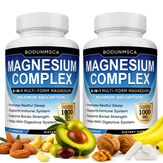Magnesium Complex, 8 in 1, 1000mg-Glycinate, Citrate, Malate for Easy Absorption, Full Spectrum Magnesium Complex,Supports Relaxation, Sleep & Muscle Function, Magnesio Complex for Women, 180 Capsules BODUNMSCAAu supplements