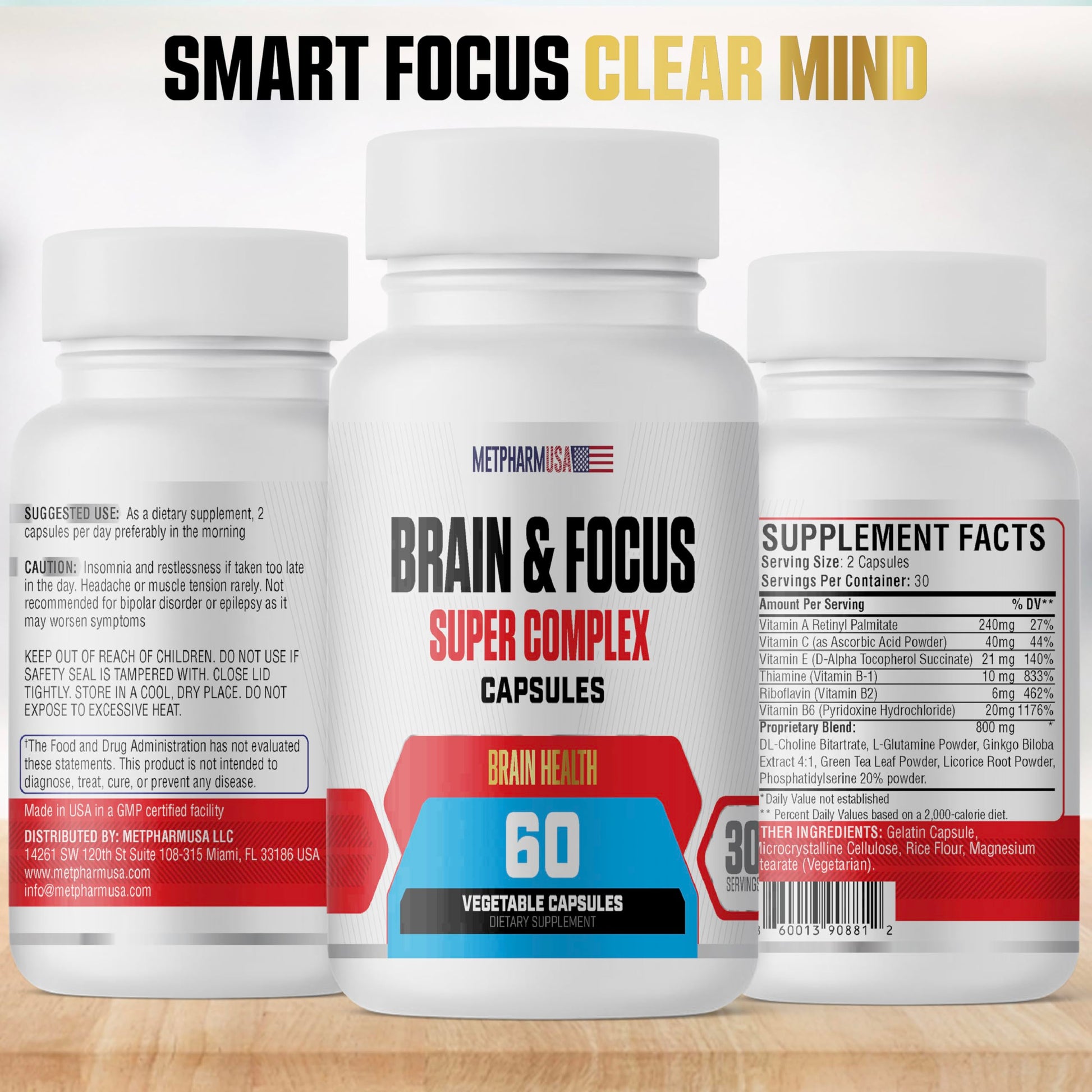MetpharmUSA Brain & Focus Nootropic Super Complex Supplement for Brain Support and Performance, Improved Focus Memory and Mental Performance MetpharmUSA Au supplements