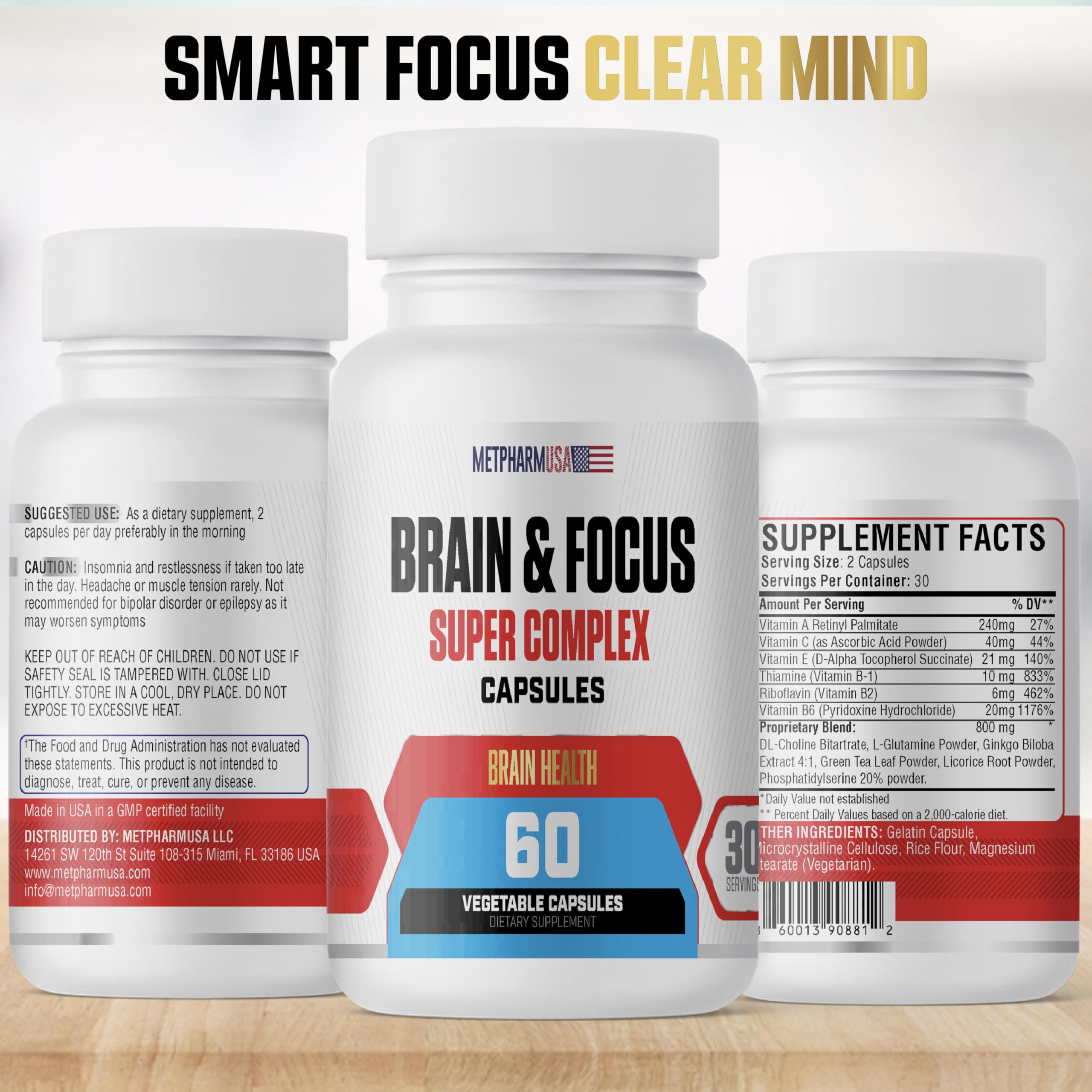 MetpharmUSA Brain & Focus Nootropic Super Complex Supplement for Brain Support and Performance, Improved Focus Memory and Mental Performance MetpharmUSA Au supplements