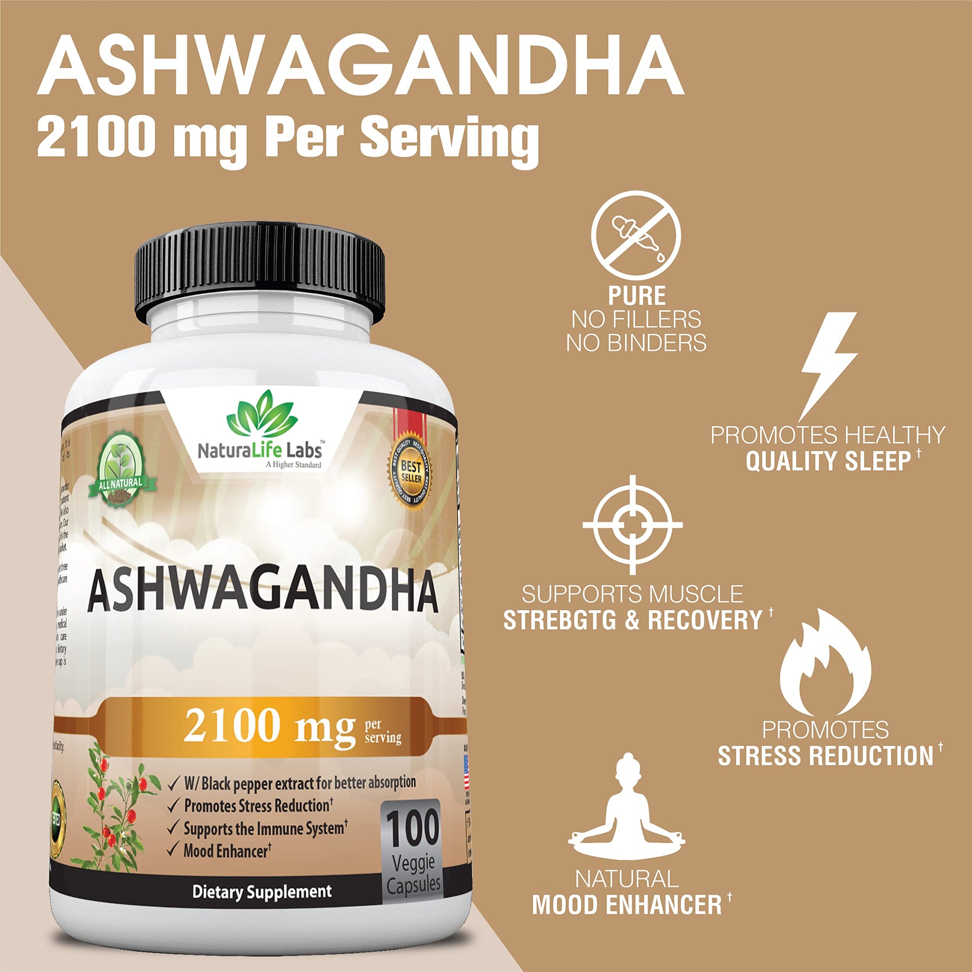 Organic Ashwagandha 2,100 mg - 100 Vegan Capsules Pure Organic Ashwagandha Powder NaturaLife Labs A Higher Standard Au supplements