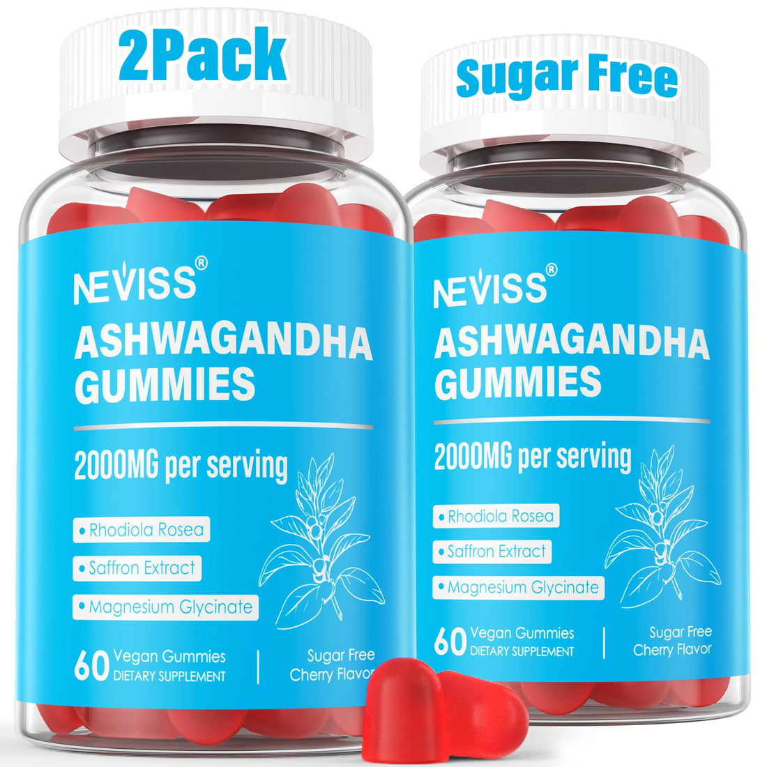 Ashwagandha Gummies, Magnesium Glycinate Gummies 2000mg for Adults, Vitamin B6, Zinc, Rhodiola Rosea, Lemon Balm, Relaxation Support, Natural Zzz, Brain, Muscle, Stamina, Energy, Sugar Free NEVISS uk supplements