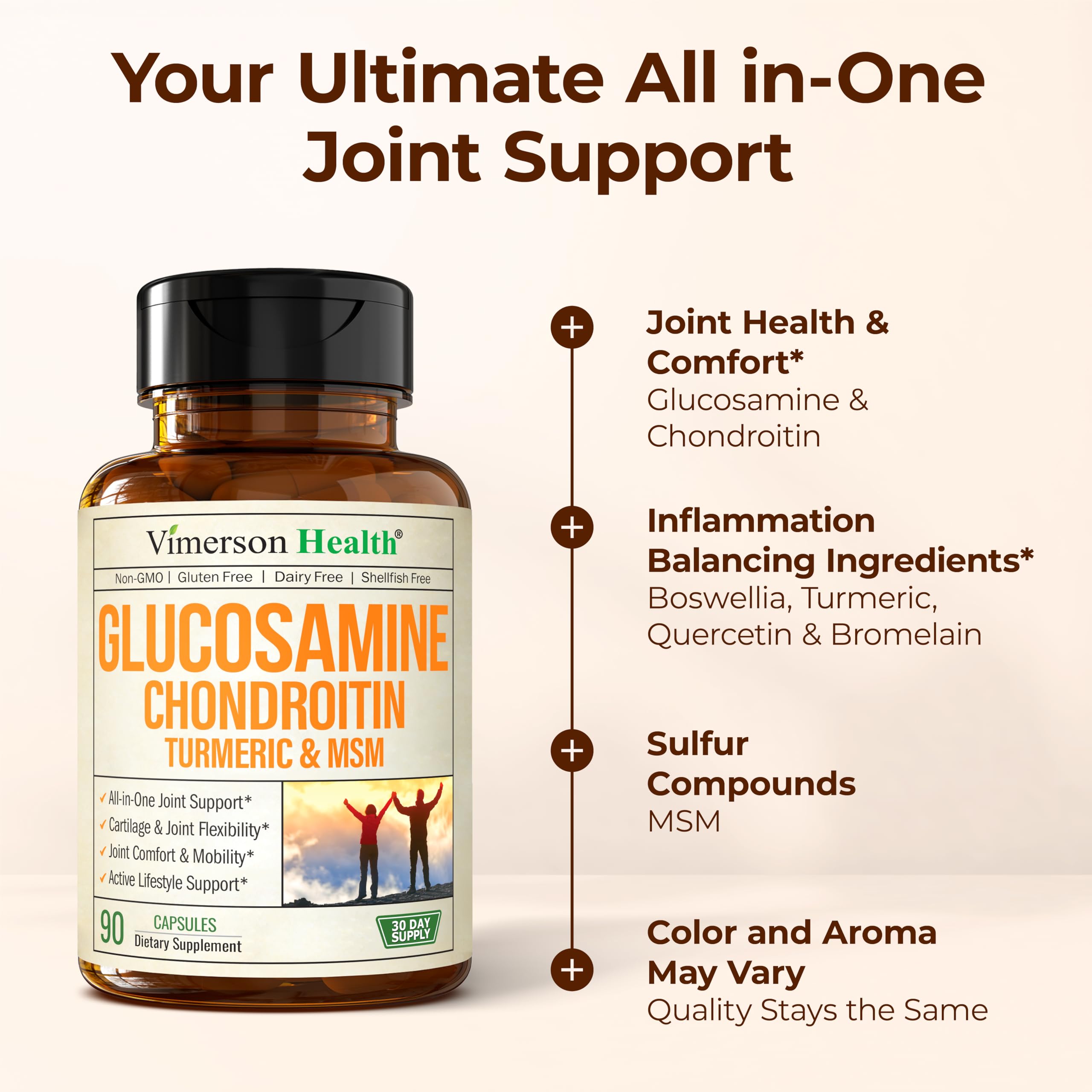 Glucosamine Chondroitin MSM – Joint Support Supplement for Women and Men with Glucosamine Sulfate 1500 mg, Chondroitin and MSM – for Cartilage, Joint Health and Flexibility – 90 Capsules Vimerson Health Au supplements