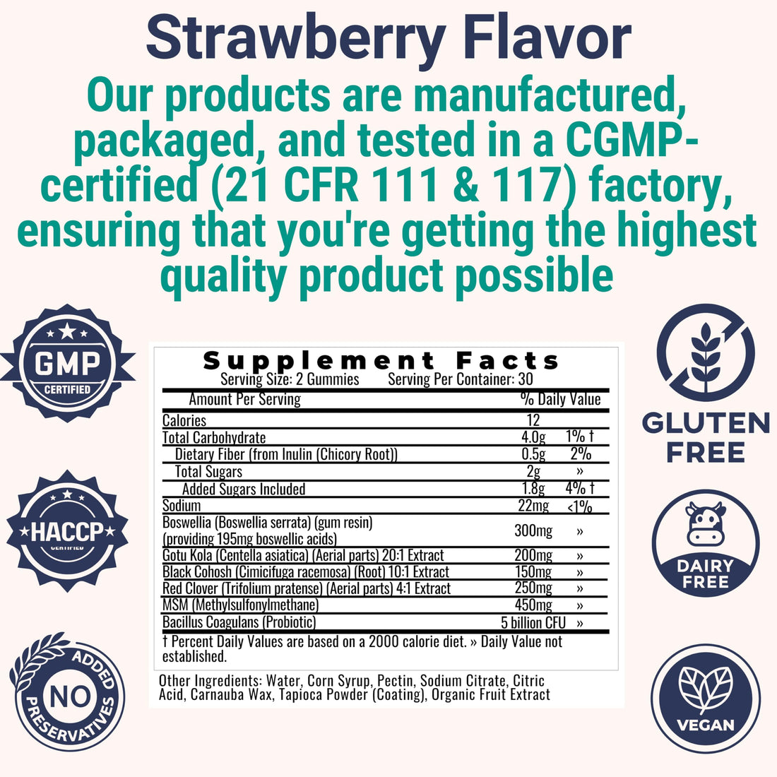 Boswellia Serrata Black Cohosh Gotu Kola Red Clover Extract Complex Gummies w. Probiotic Fiber (Chicory Root Inulin) MSM Methylsulfonylmethane, Supplement Alt for Organic Powder Capsules Tincture SHIZAM Au supplements