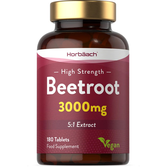 Beetroot Tablets 3000mg | 180 Count | High Strength 5:1 Extract Supplement | Nitric Oxide HorbäachAU supplements