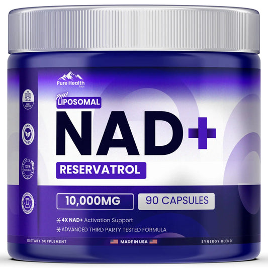 PURE HEALTH MAX PHM NAD Resveratrol Supplement - 10,000MG Extra Strength | NAD+ Liposomal Supplements for Men and Women | NMN & NMNH Alternative | 90 Capsules, 1.5 Months Supply PURE HEALTH MAXAU supplements
